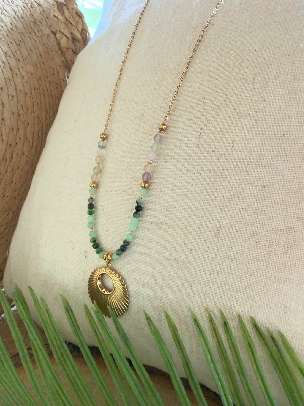 Collier Luma – Zoïsite, jade et fluorine