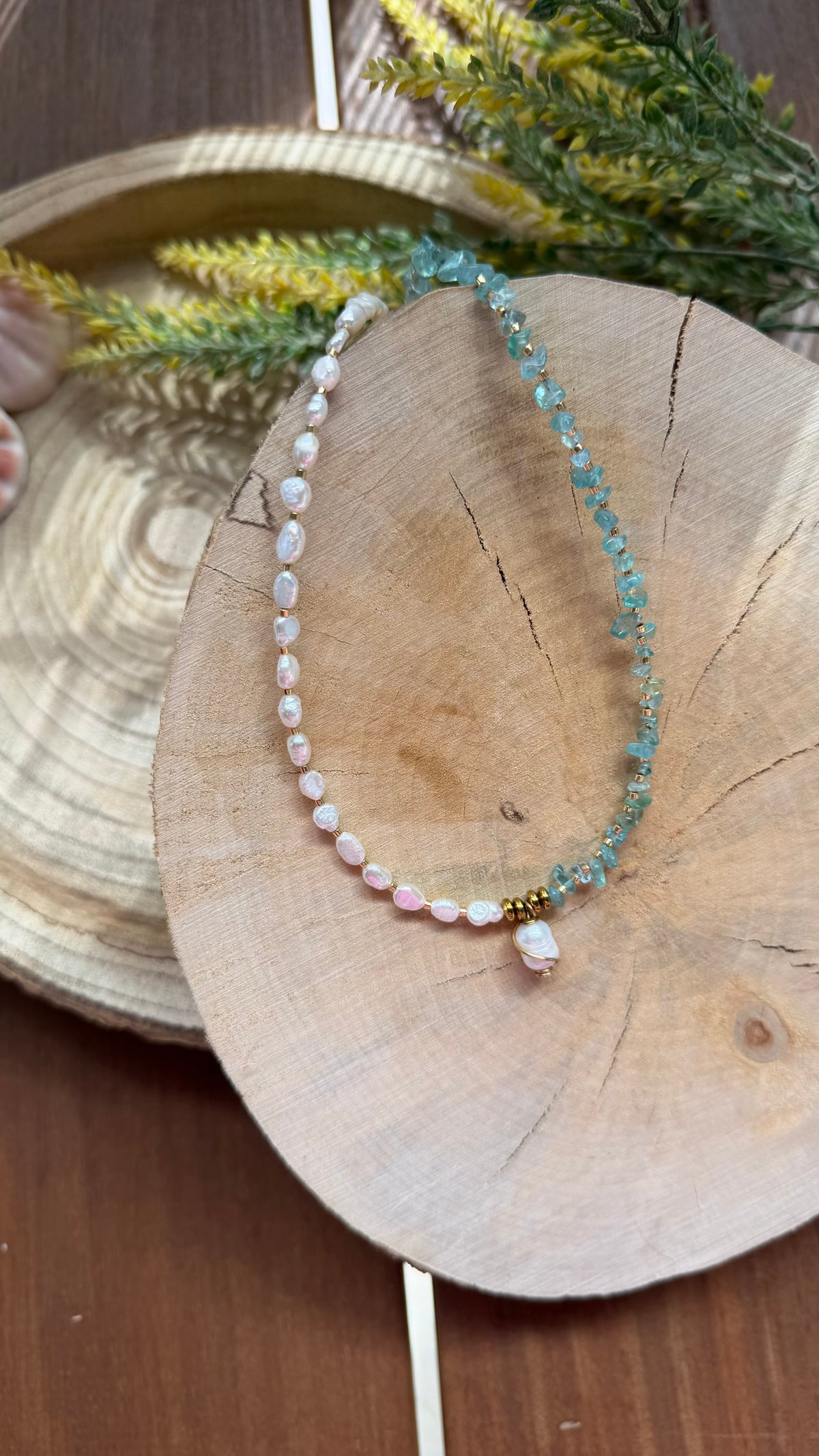 Collier Apatite Bleue & Perles d’Eau Douce – Perle