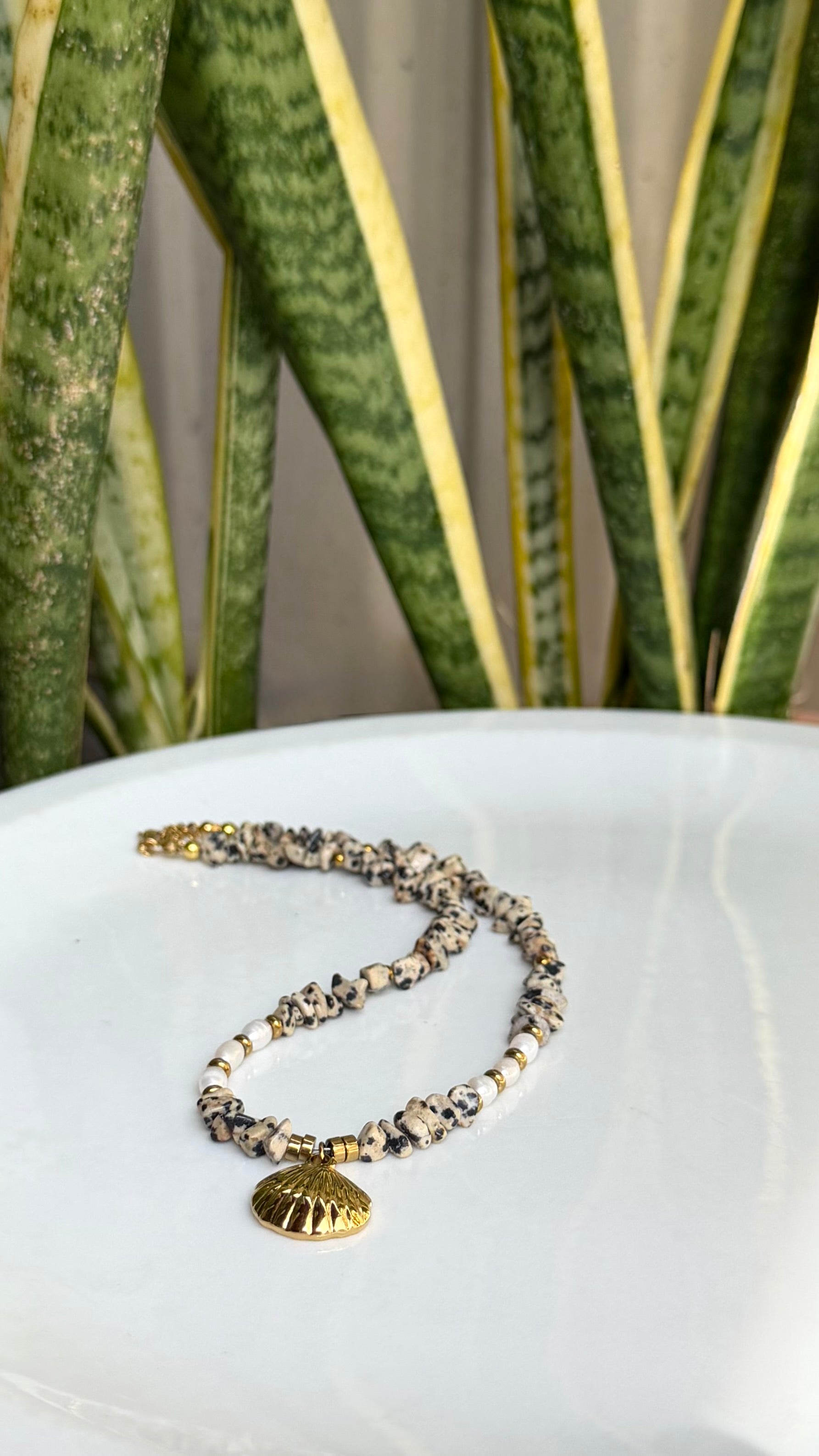 Collier Jaspe Dalmatien & Perles d’Eau Douce
