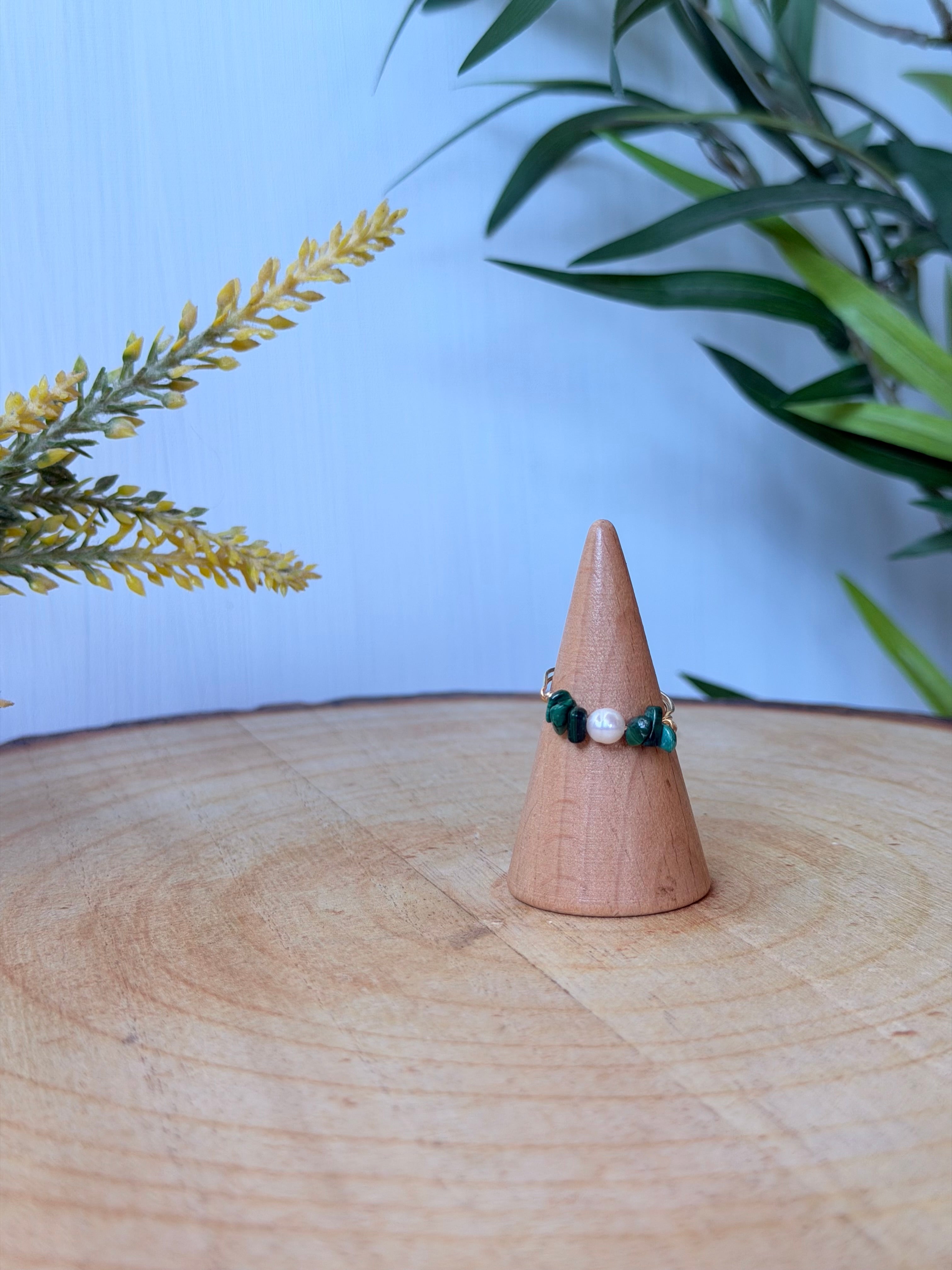 Bague Malachite & Perle d'Eau Douce