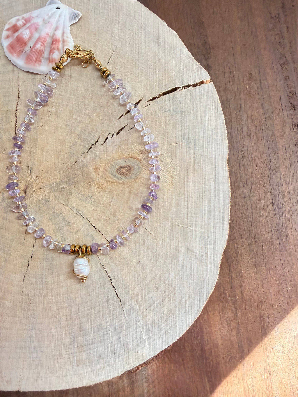 Chaîne de Cheville Améthyste & Perles d’Eau Douce