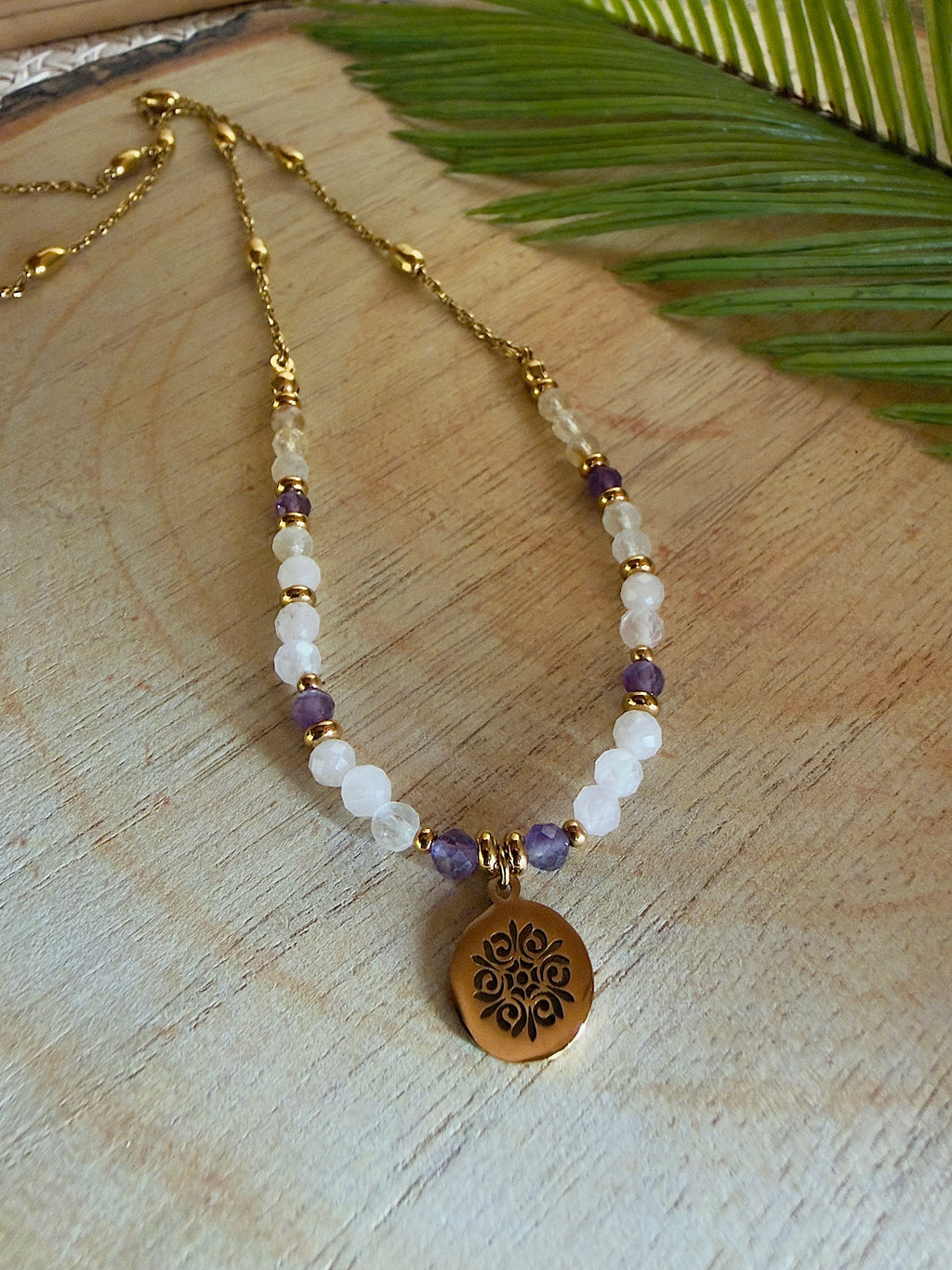 Collier Elia – Citrine, quartz rose et améthyste