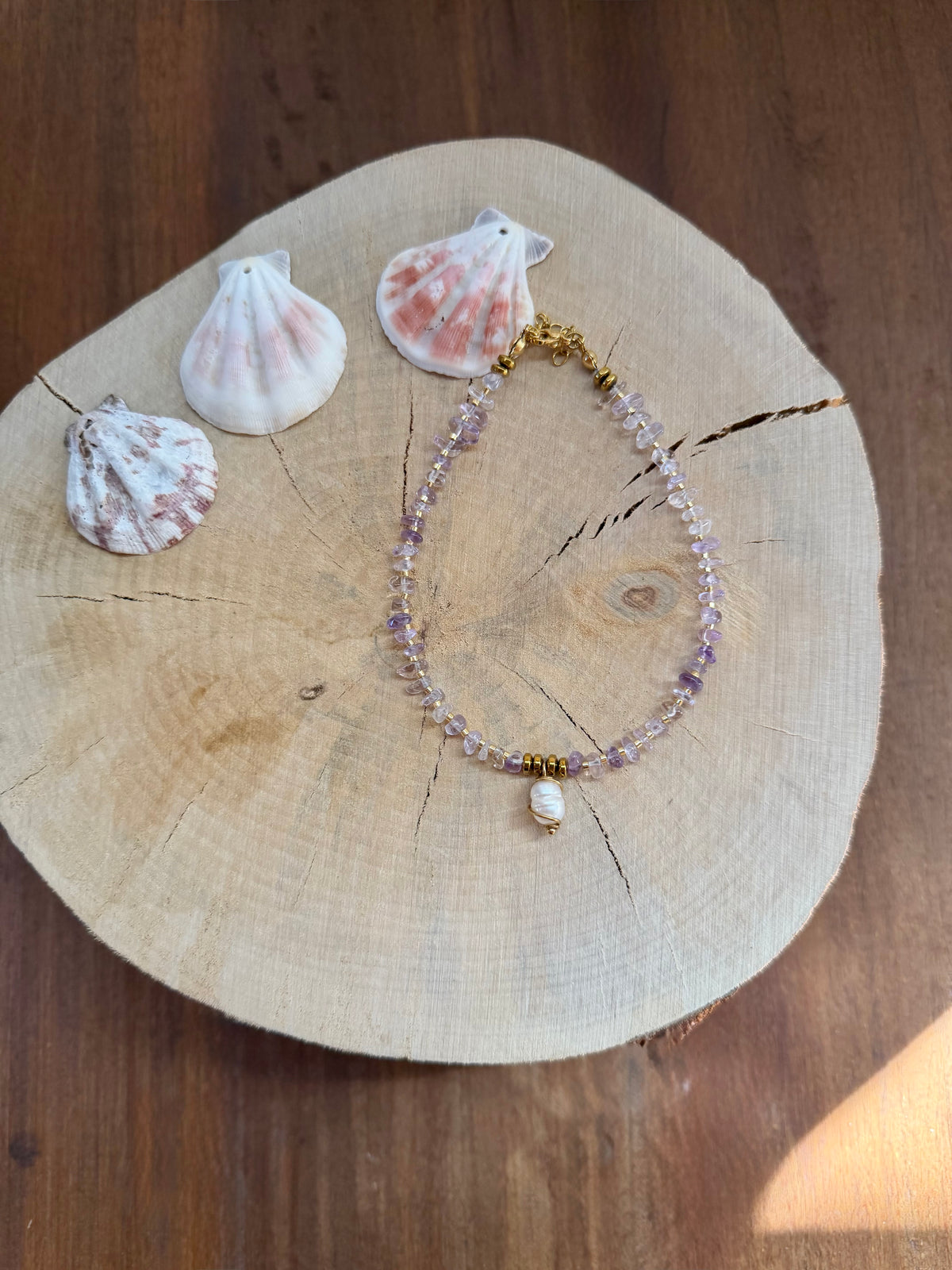 Chaîne de Cheville Améthyste & Perles d’Eau Douce