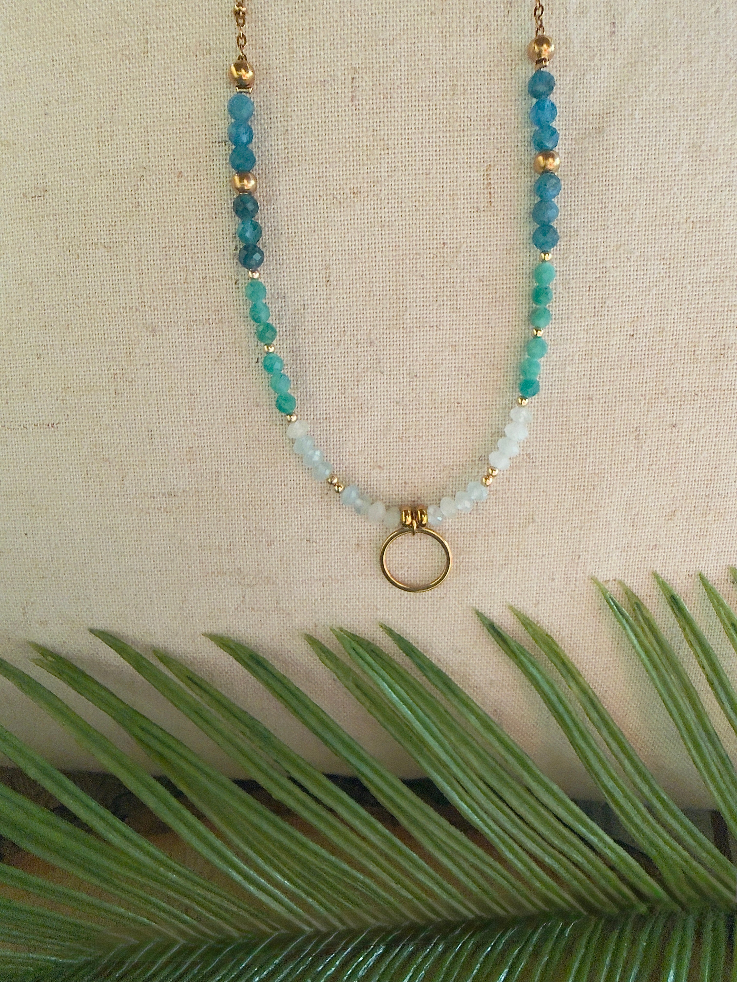 Collier Lyra – Apatite bleue, amazonite et aigue-marine