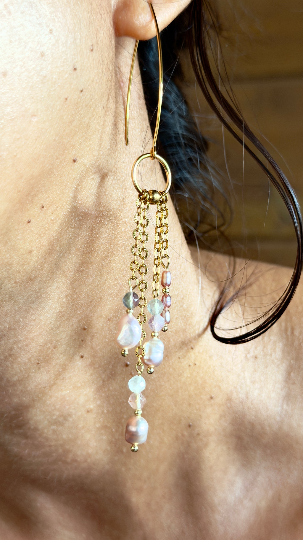 Boucles d’oreilles Liora – Fluorite et perles d’eau douce