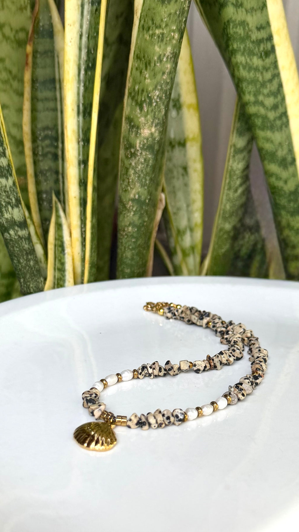 Collier Jaspe Dalmatien & Perles d’Eau Douce