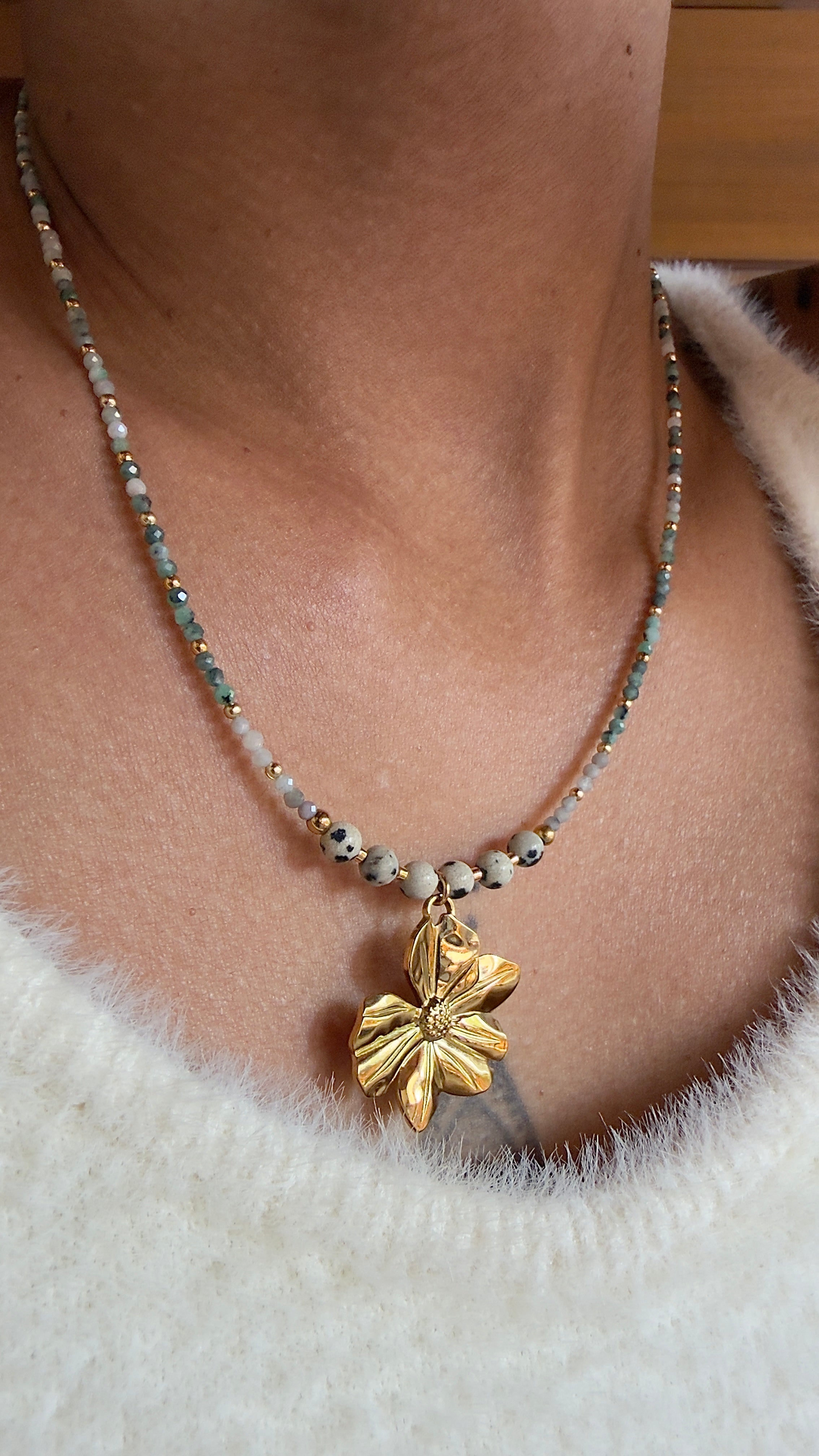 Collier Ornella - Émeraude et jaspe dalmatien