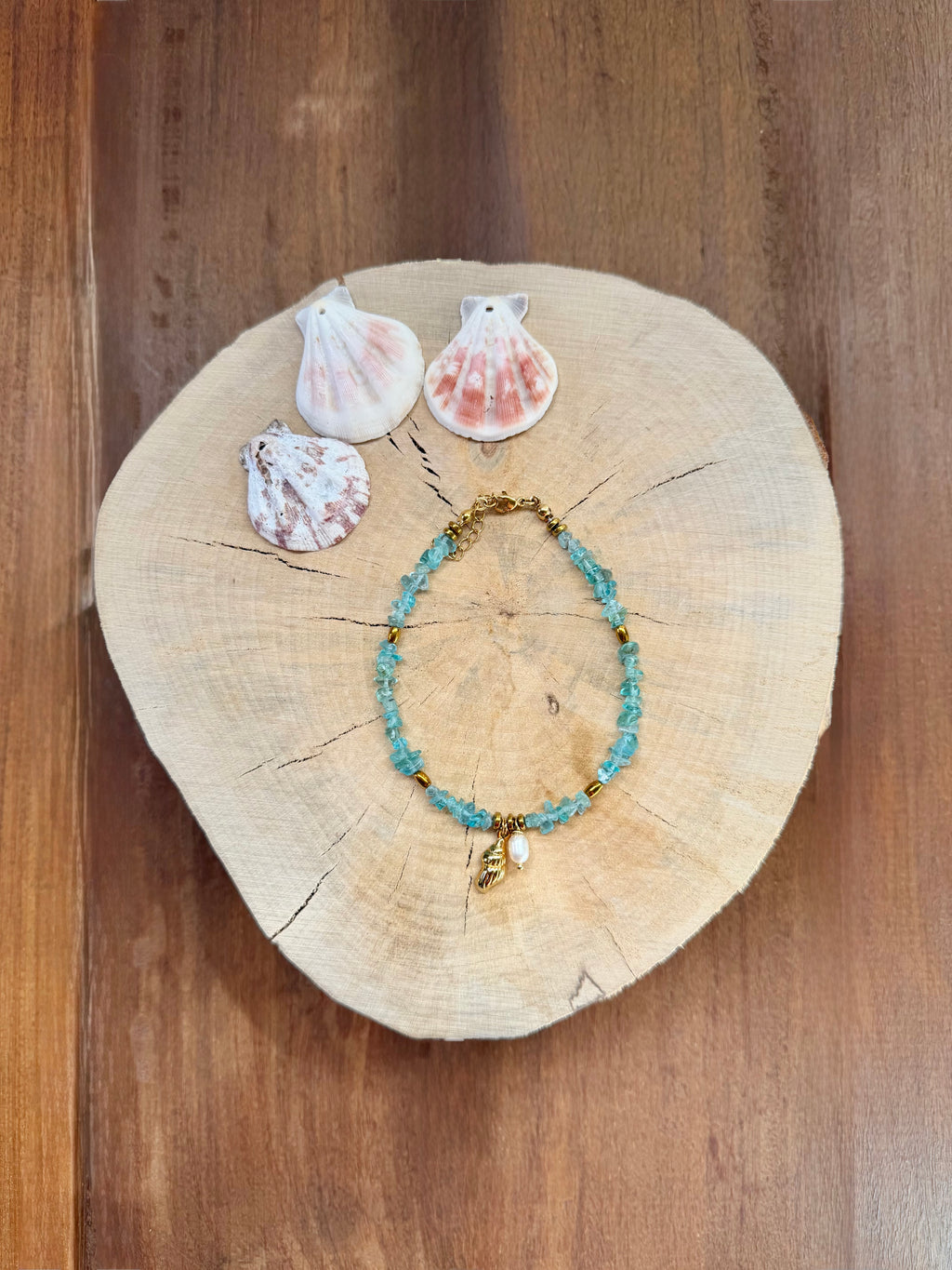 Chaîne de Cheville Apatite Bleue & Perles d’Eau Douce