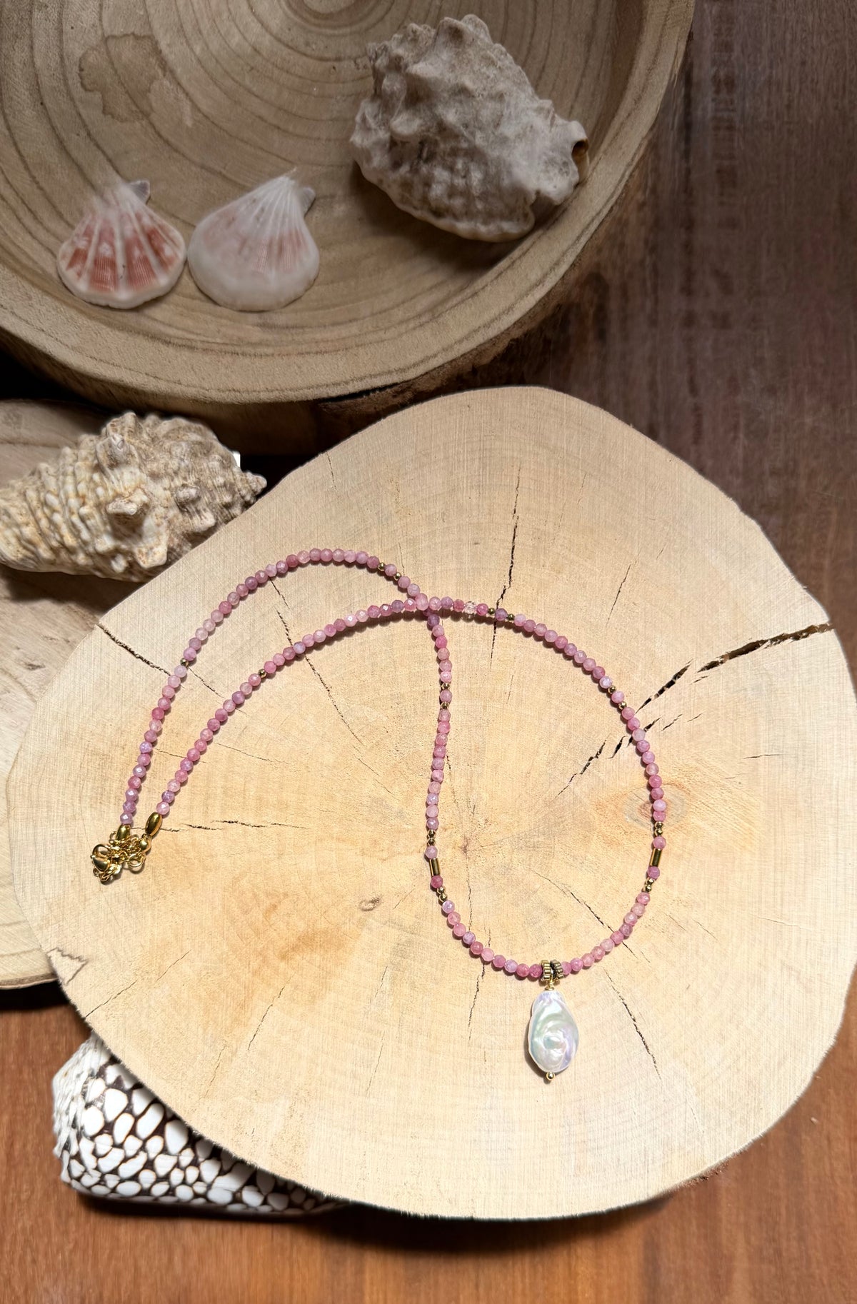 Collier Tourmaline rose & Perle d’eau douce baroque