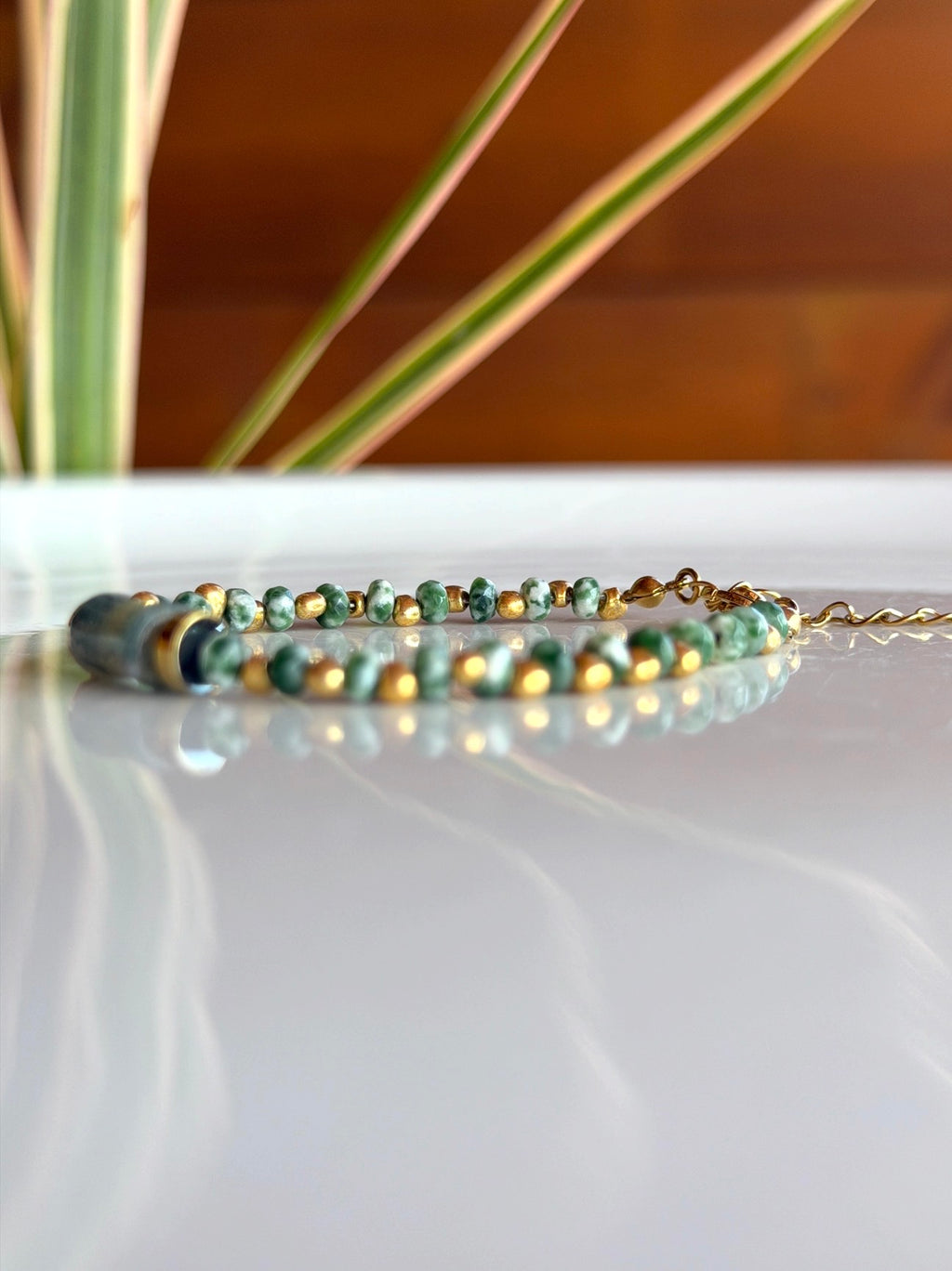 Bracelet Jaspe vert et agate mousse