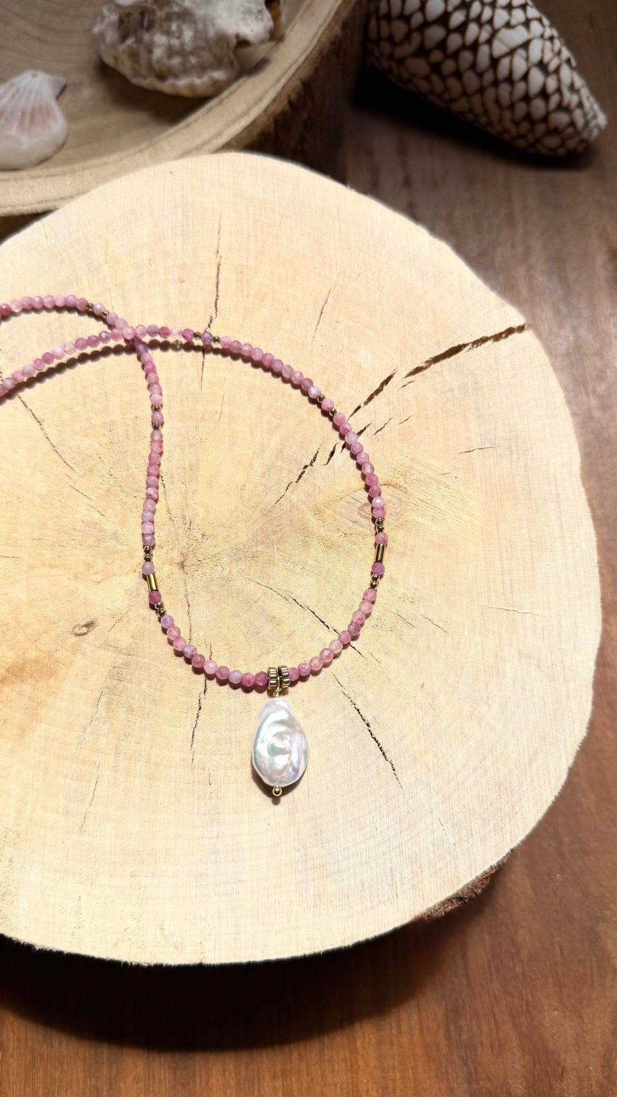 Collier Tourmaline rose & Perle d’eau douce baroque