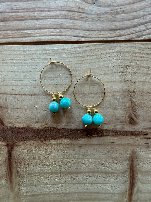 Boucles d’oreilles Amazonite & Hématite Dorée