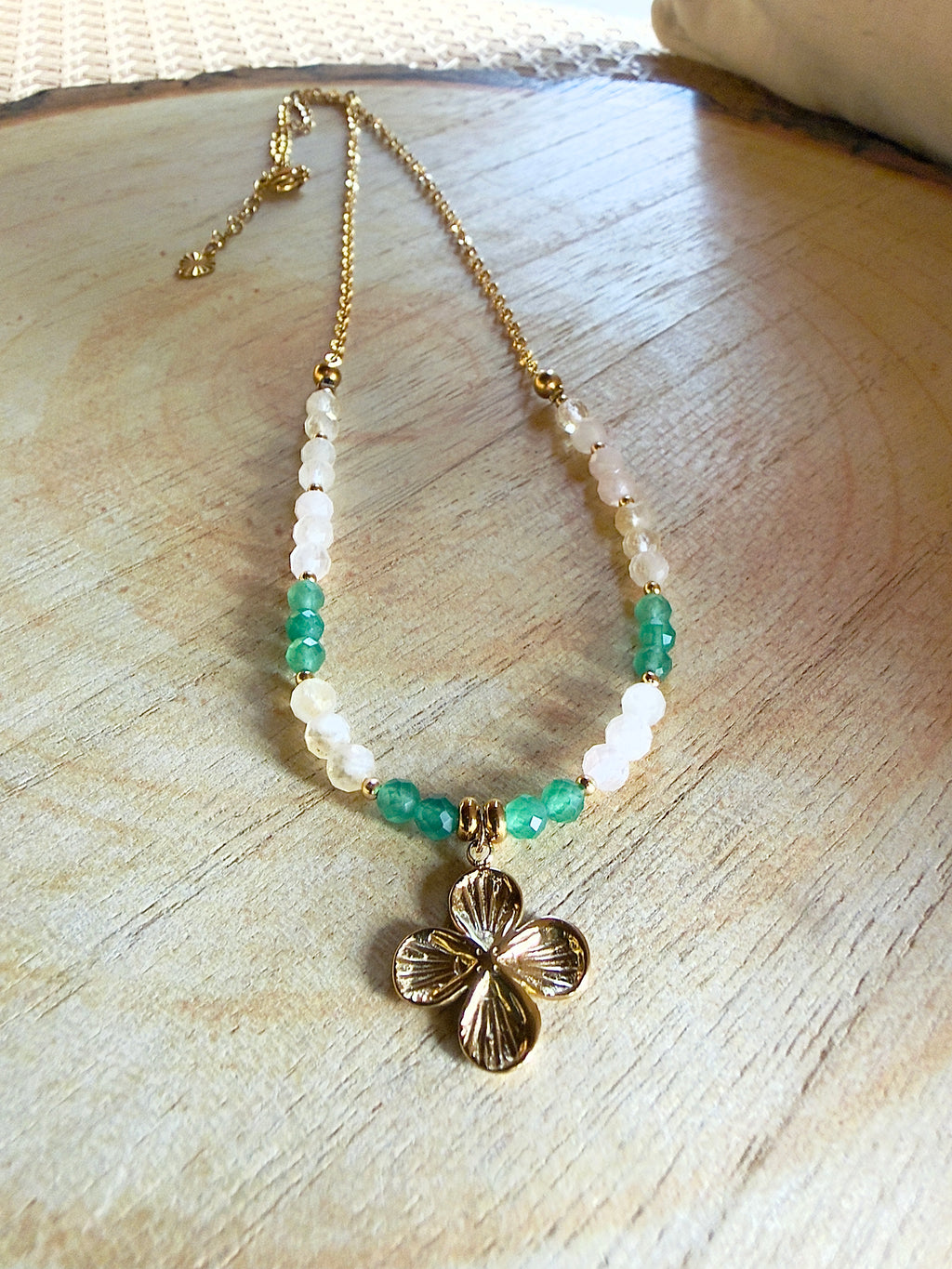 Collier Mila – Aventurine verte, quartz rose et citrine
