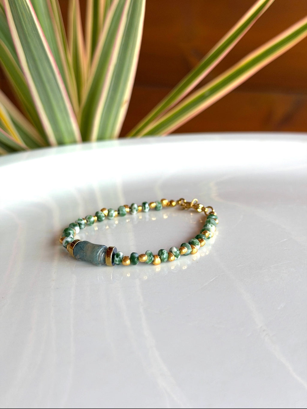 Bracelet Jaspe vert et agate mousse