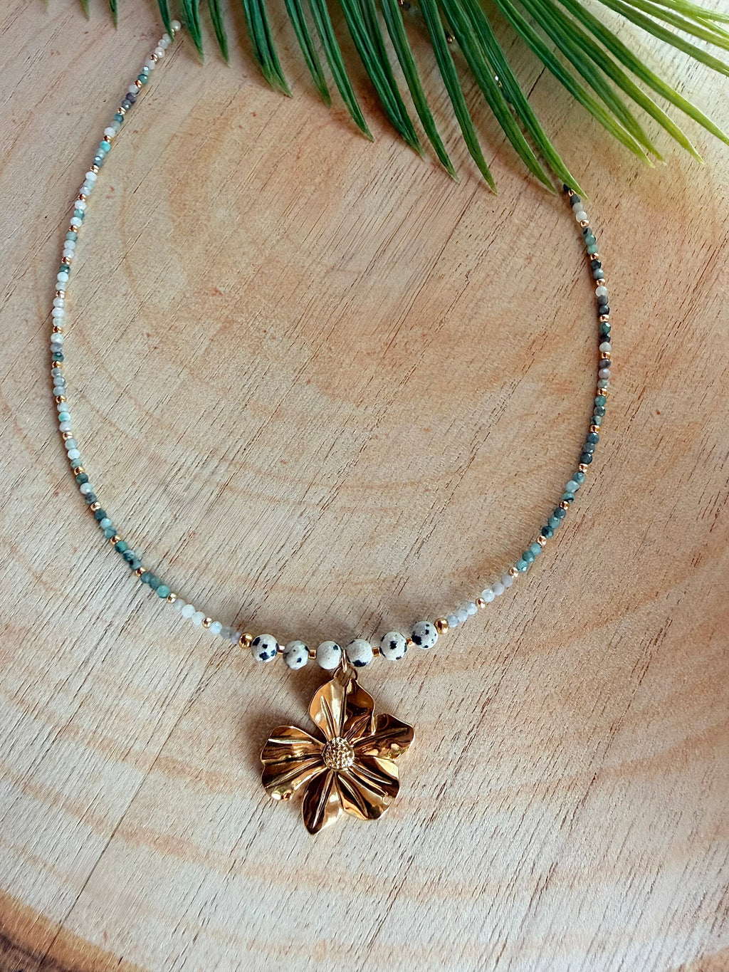 Collier Ornella - Émeraude et jaspe dalmatien