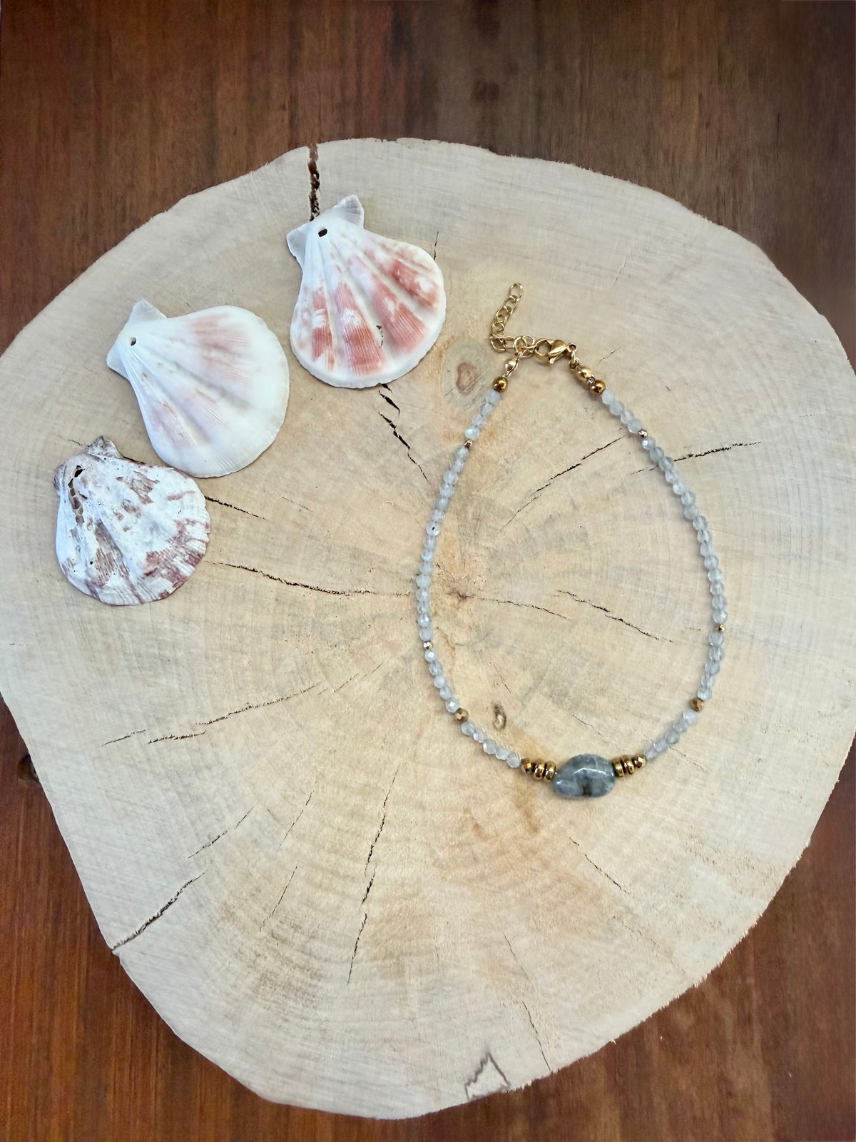 Chaîne de Cheville Labradorite & Hématite Dorée