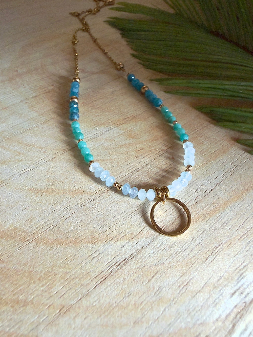 Collier Lyra – Apatite bleue, amazonite et aigue-marine