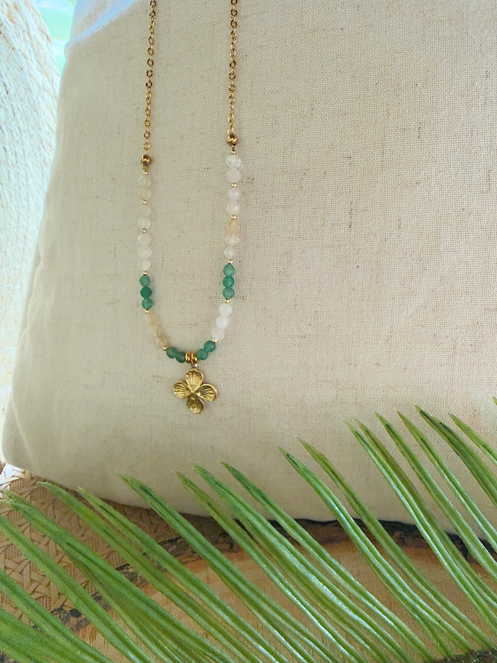 Collier Mila – Aventurine verte, quartz rose et citrine