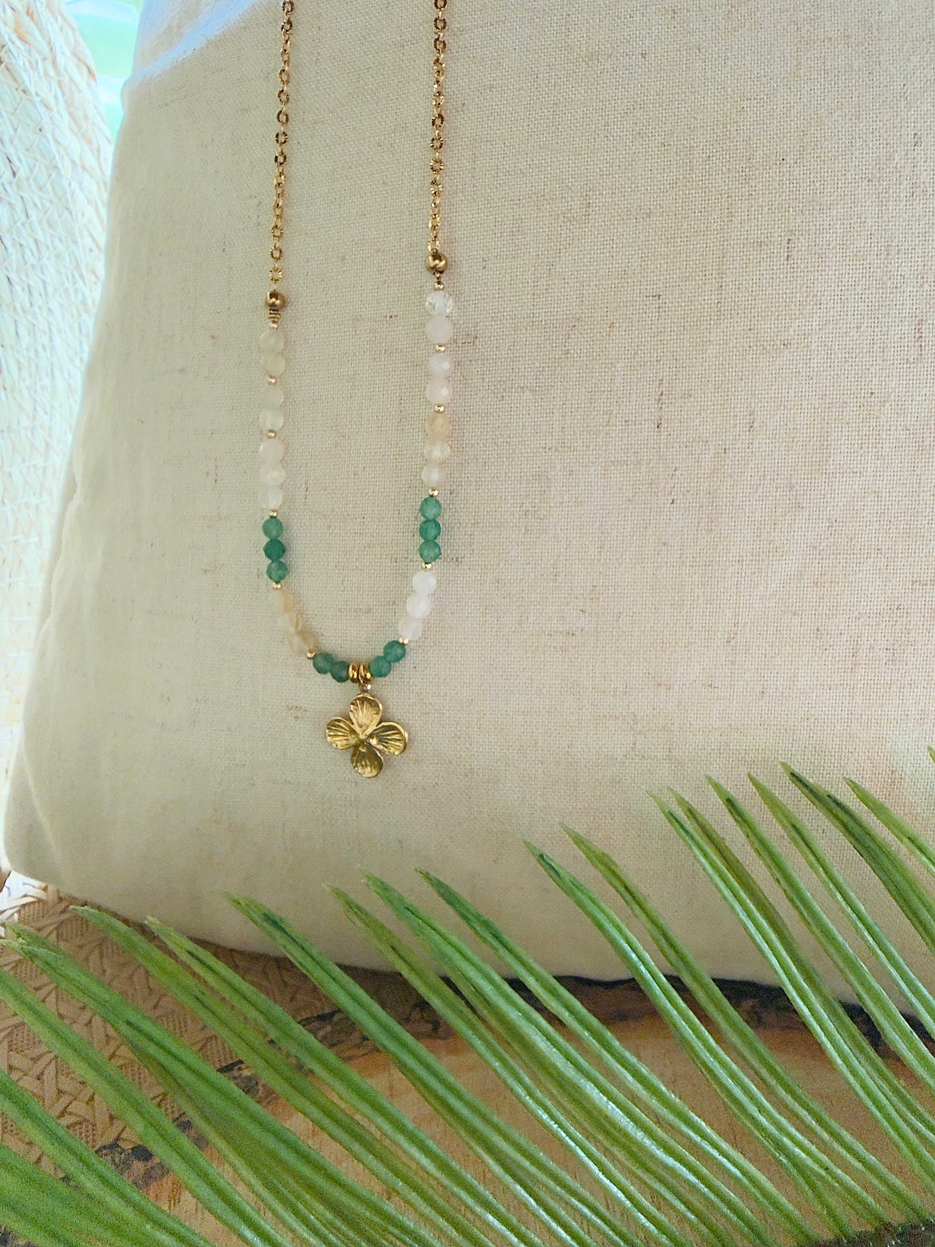 Collier Mila – Aventurine verte, quartz rose et citrine