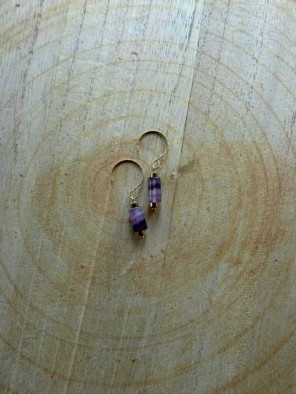 Boucles d’oreilles Fluorite Tube & Hématite Dorée