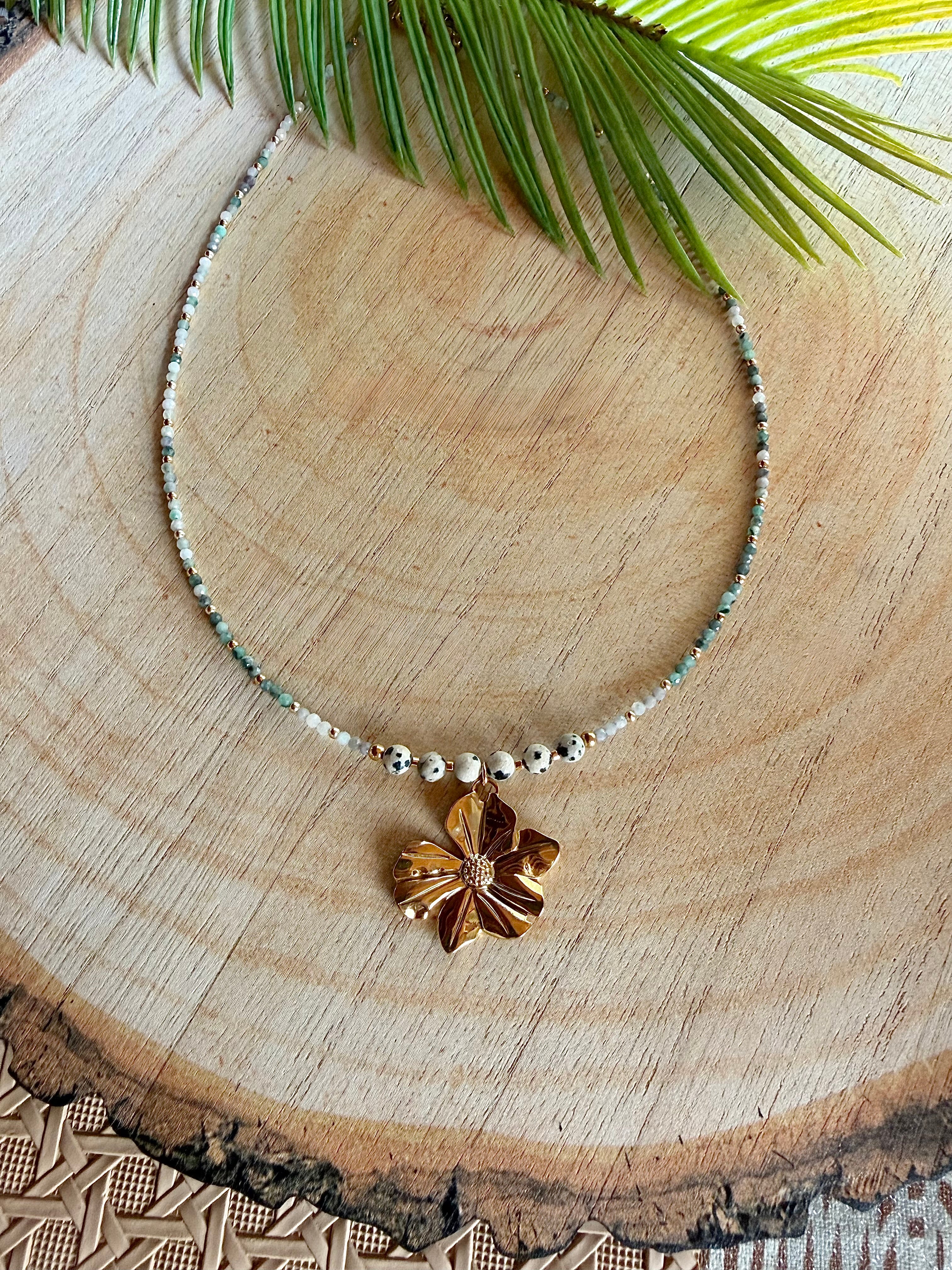 Collier Ornella - Émeraude et jaspe dalmatien