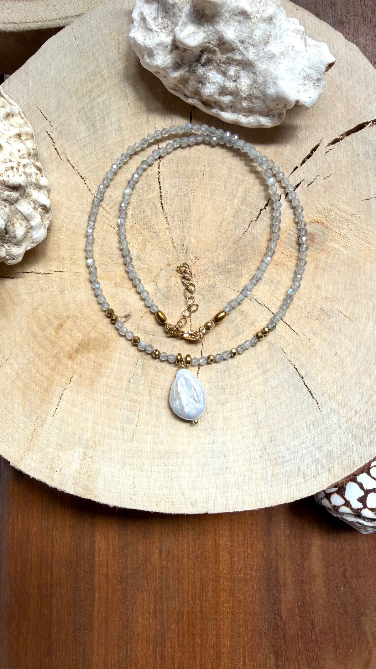 Collier Labradorite & Perle d’eau douce