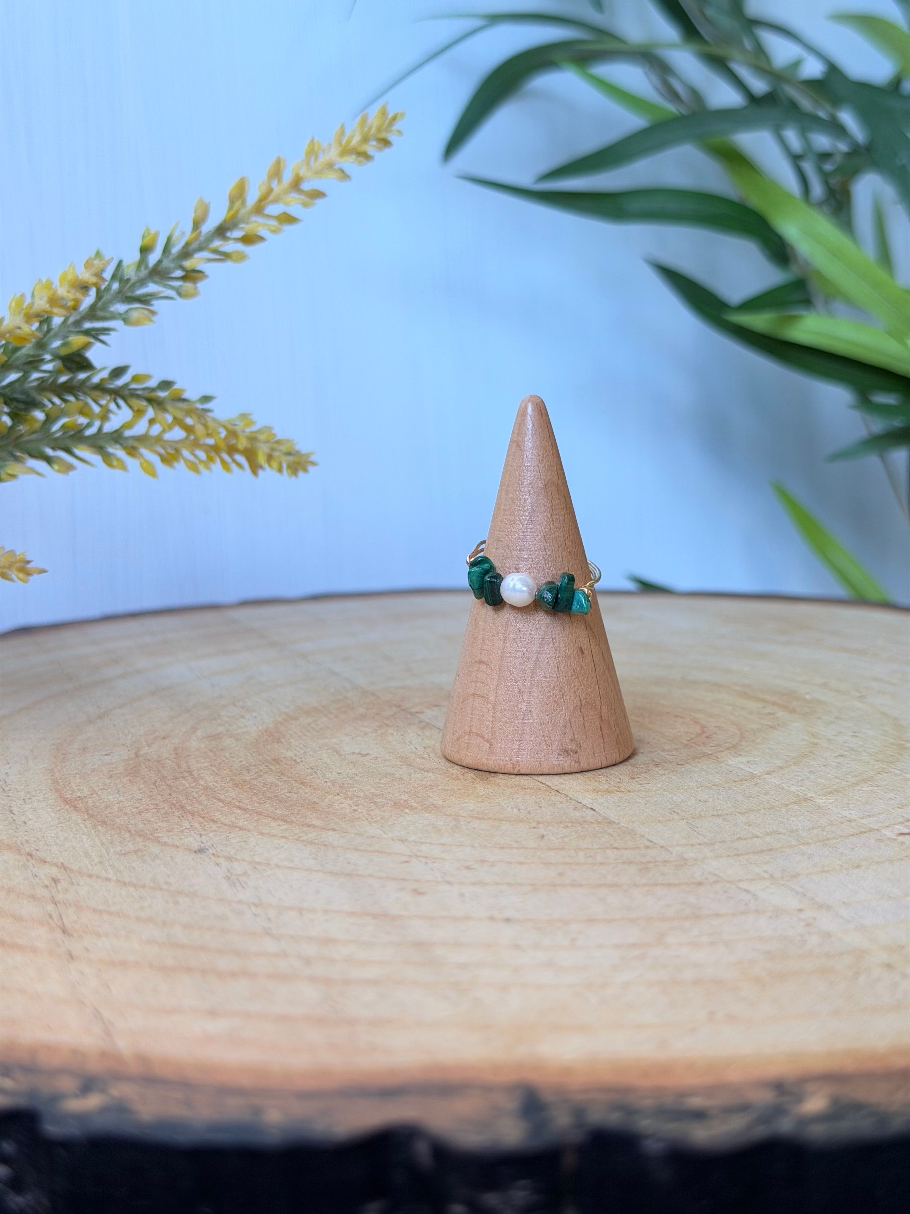 Bague Malachite & Perle d'Eau Douce
