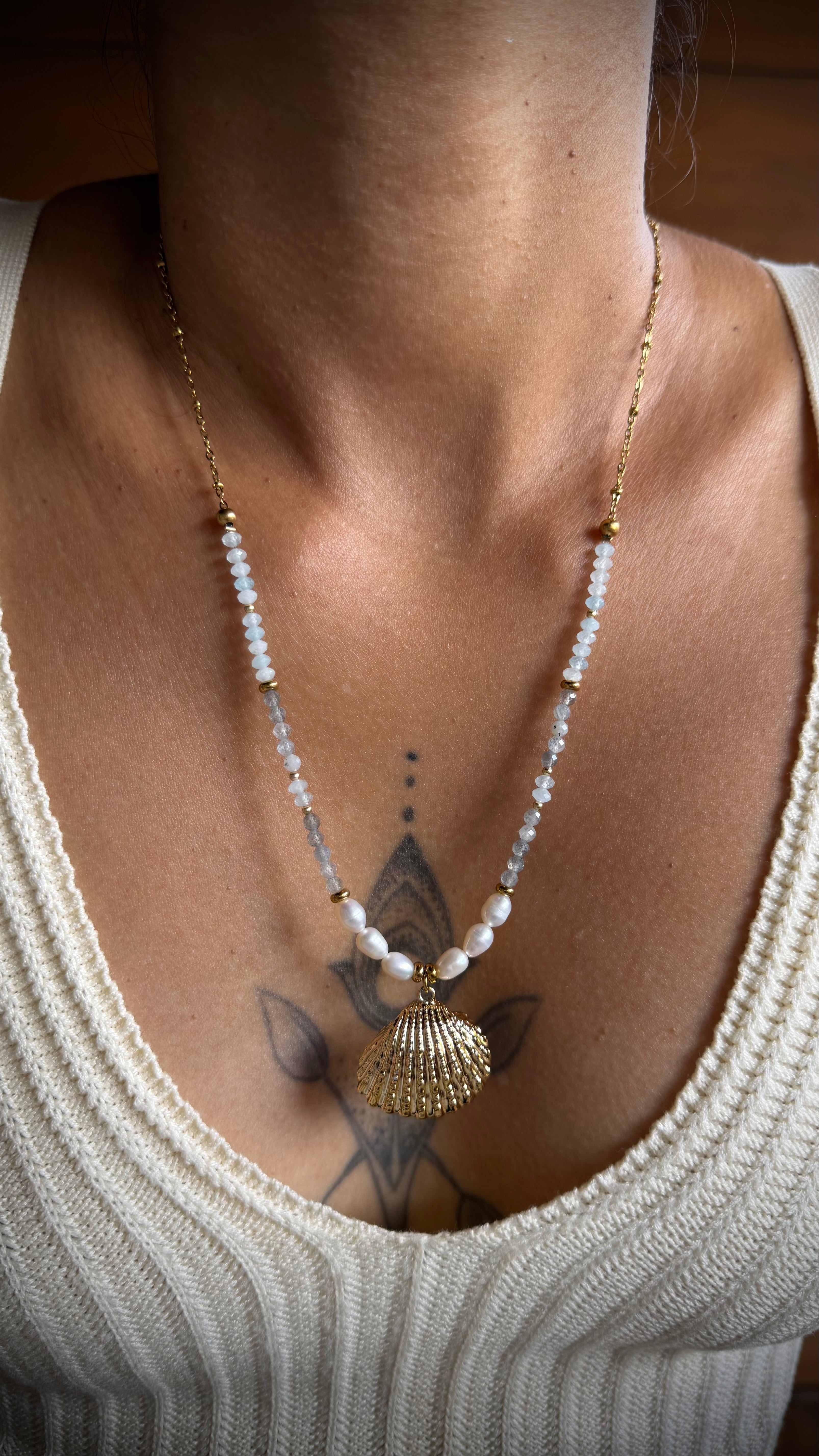 ✨ Collier Azura – Perles d’Eau Douce, Labradorite & Aigue-Marine
