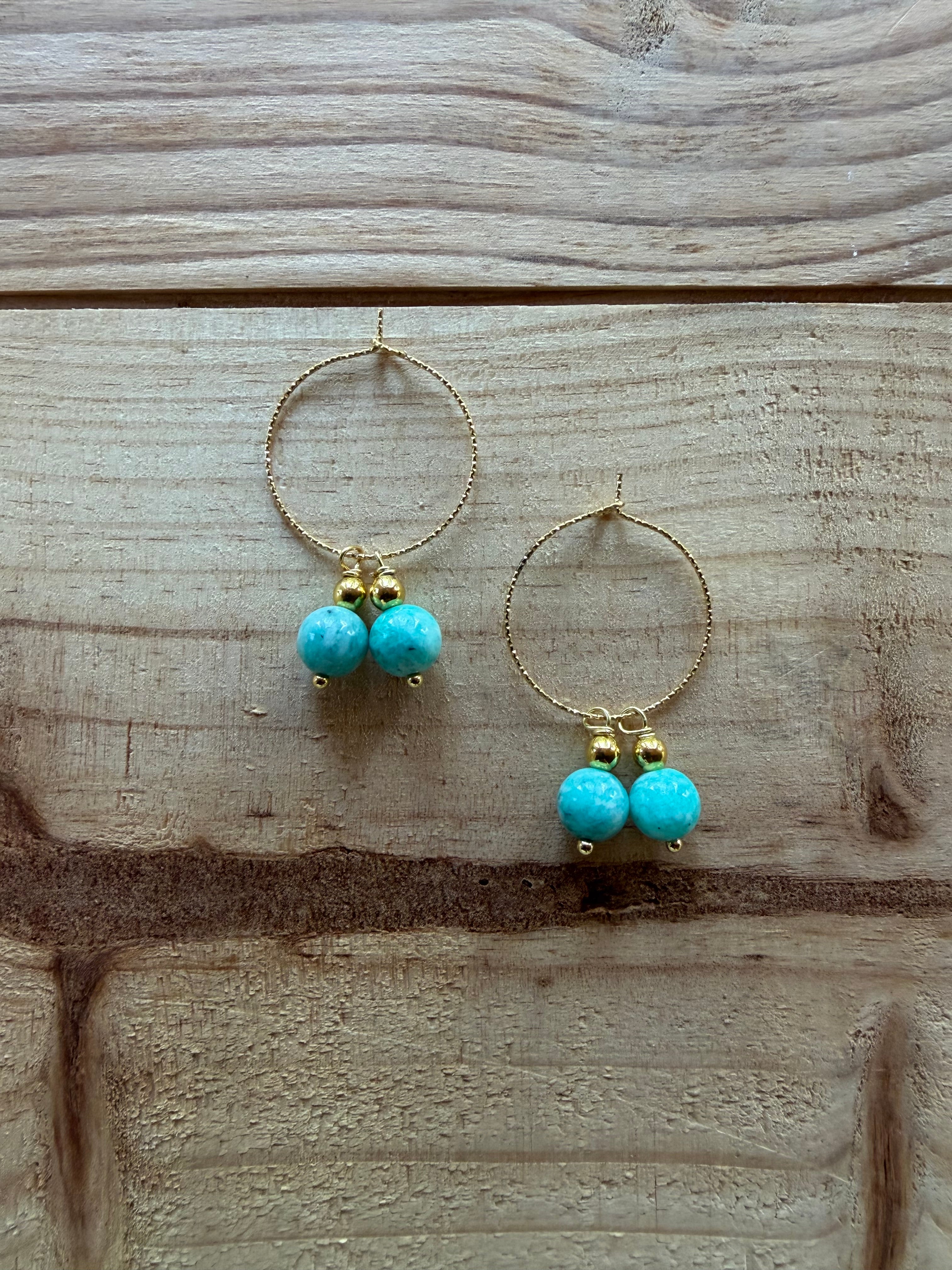 Boucles d’oreilles Amazonite & Hématite Dorée