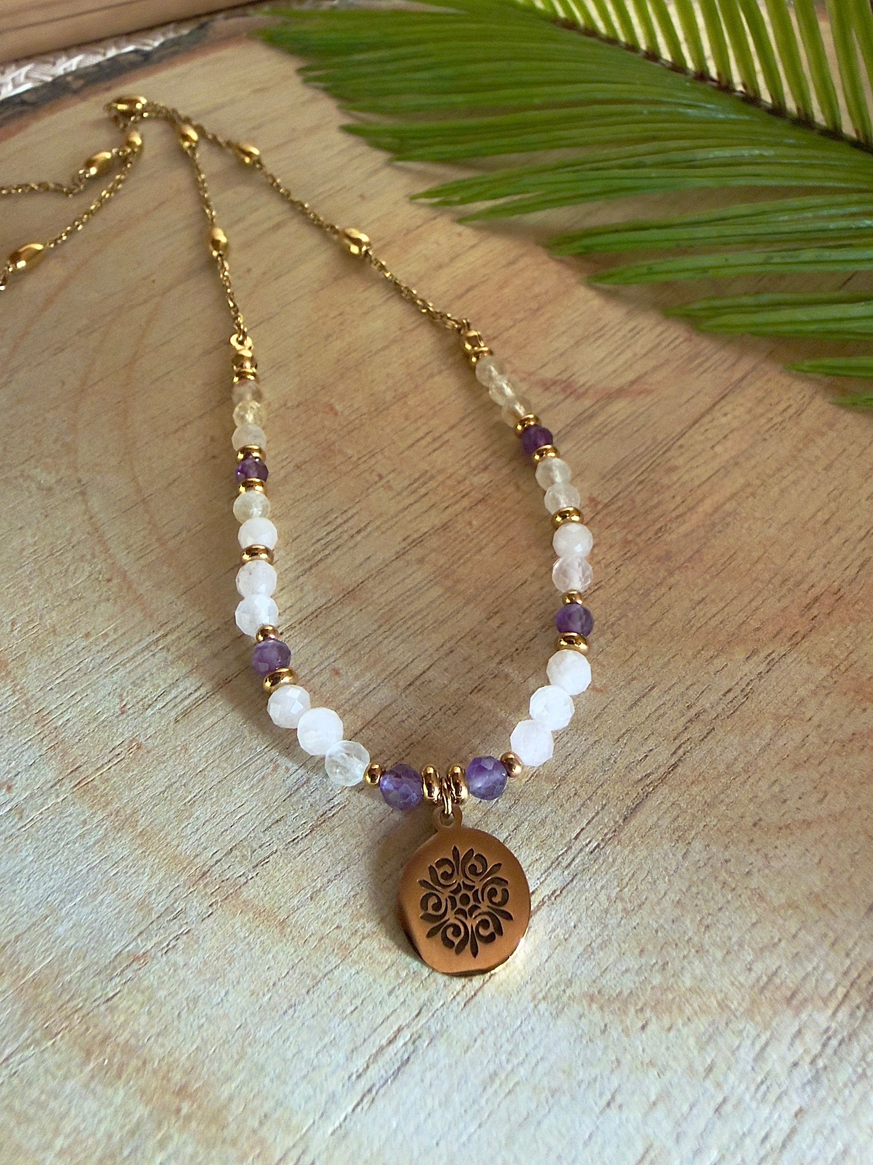 Collier Elia – Citrine, quartz rose et améthyste