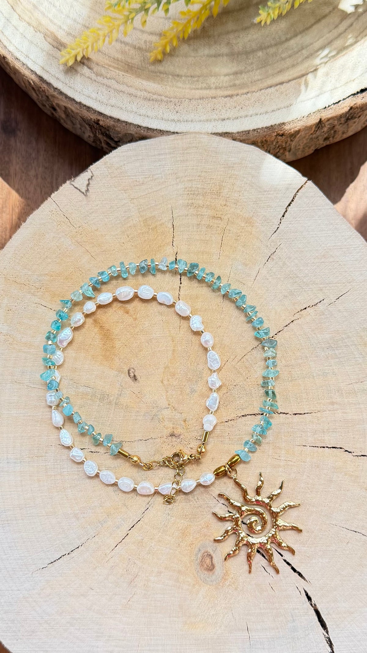 Collier Apatite Bleue & Perles d’Eau Douce – Soleil