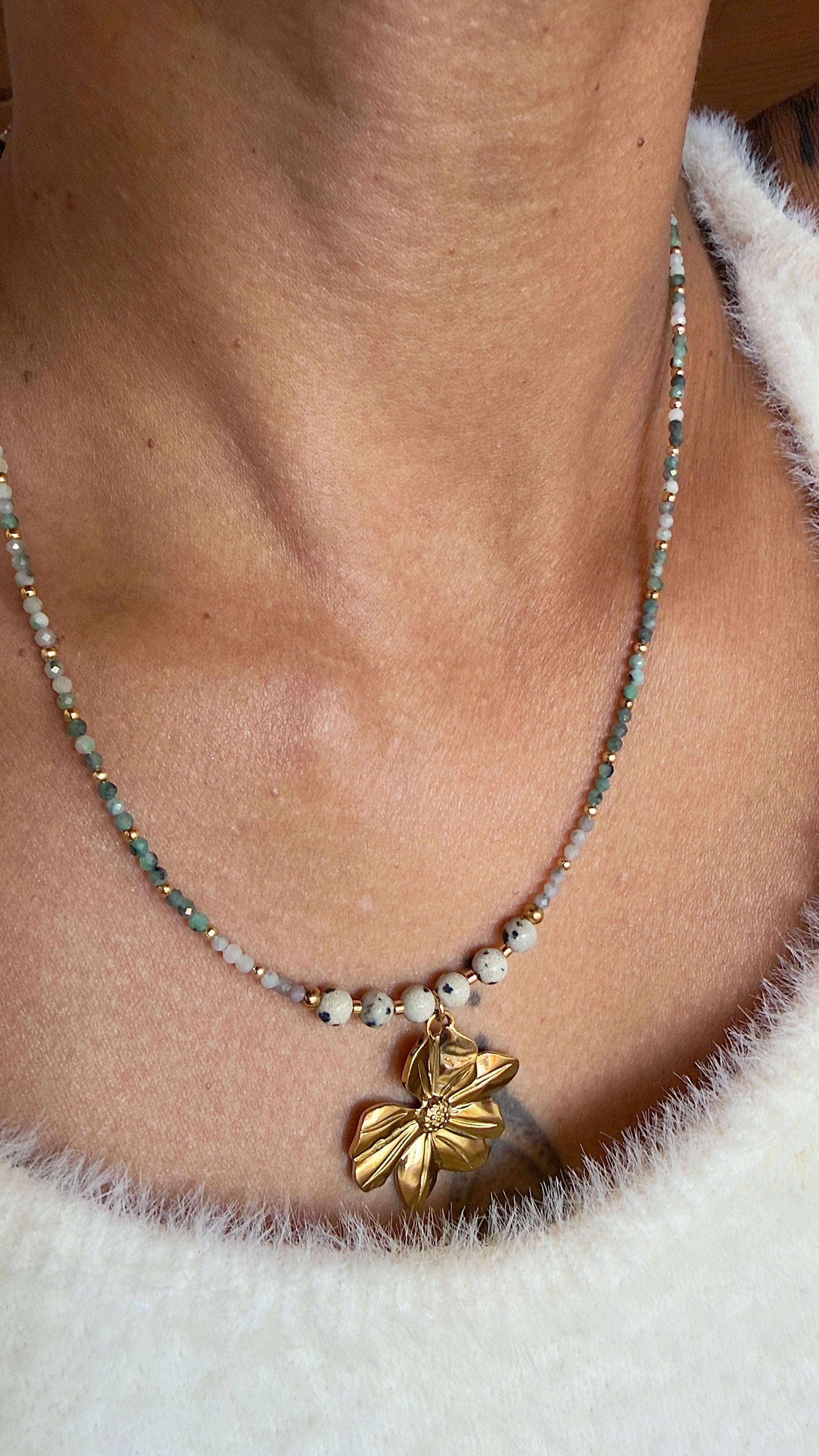 Collier Ornella - Émeraude et jaspe dalmatien