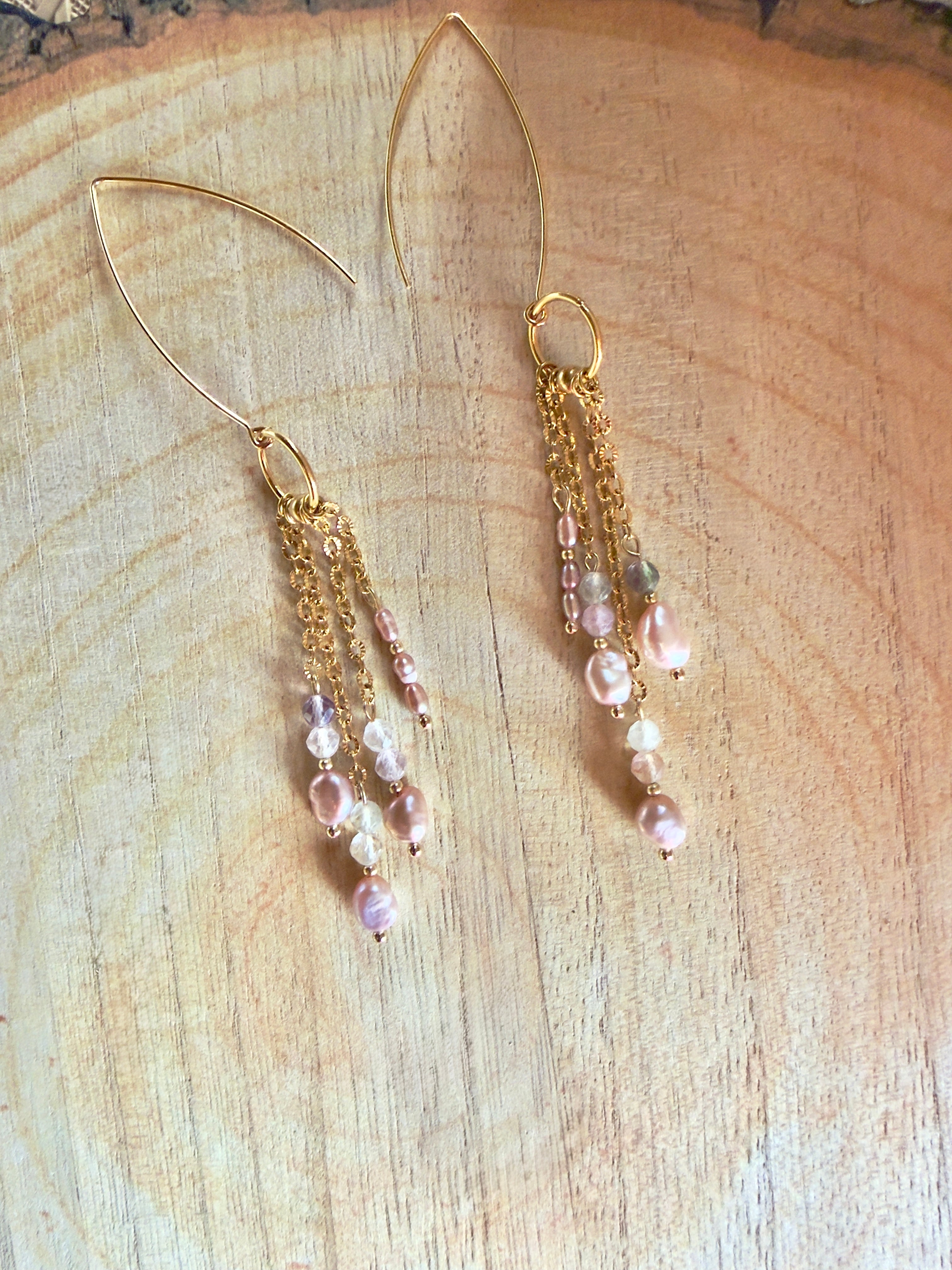 Boucles d’oreilles Liora – Fluorite et perles d’eau douce