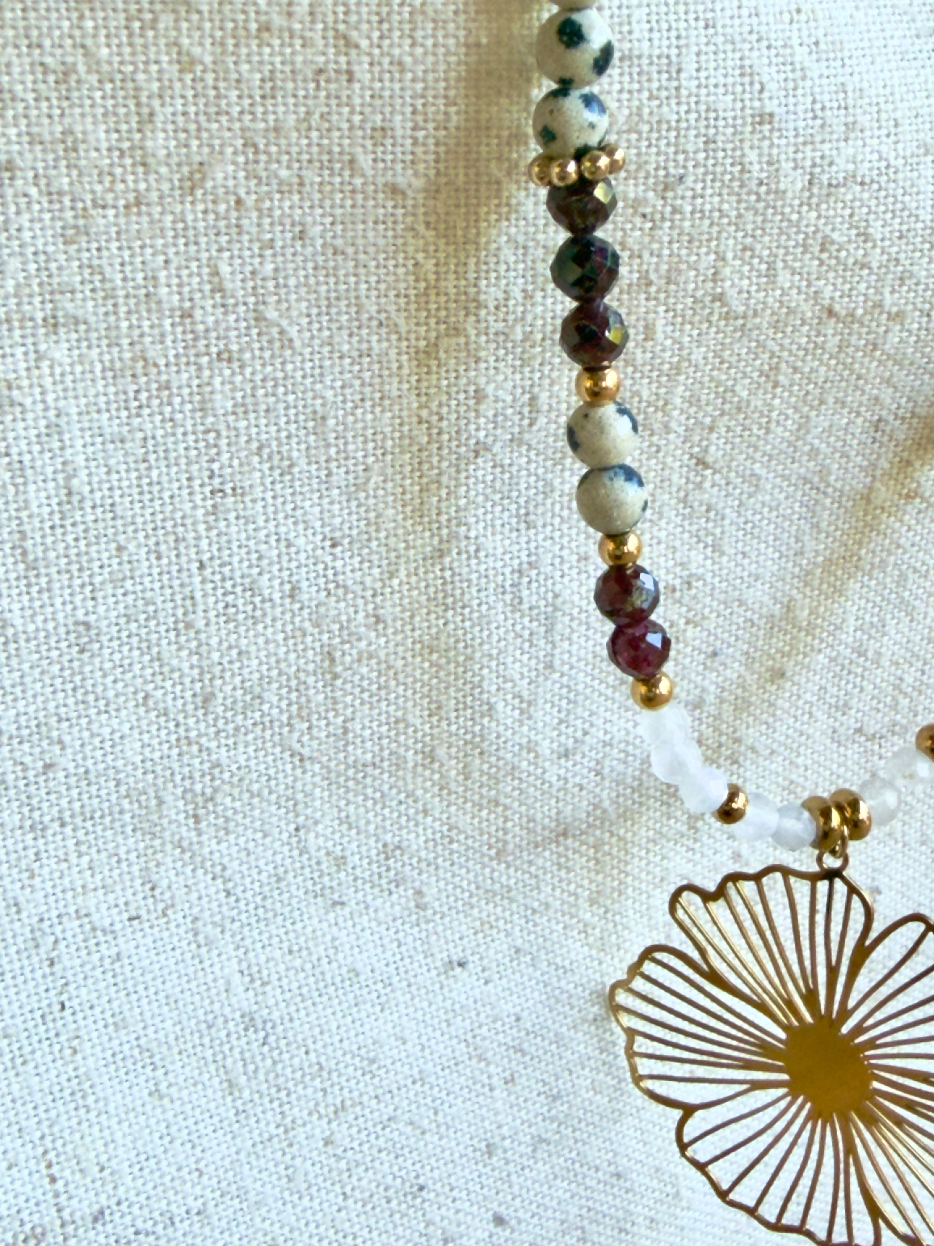 Collier Azélie - Grenat - Jaspe Dalmatien - Quartz Rose