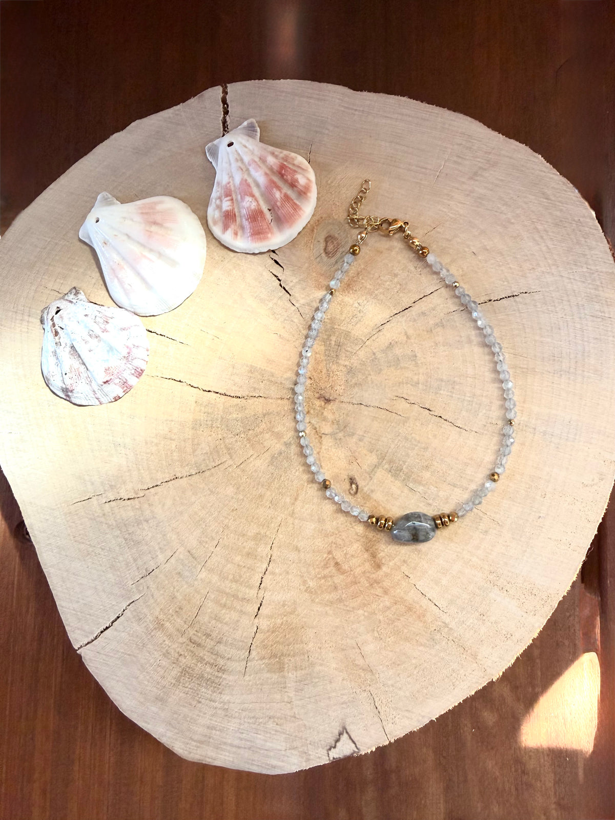 Chaîne de Cheville Labradorite & Hématite Dorée