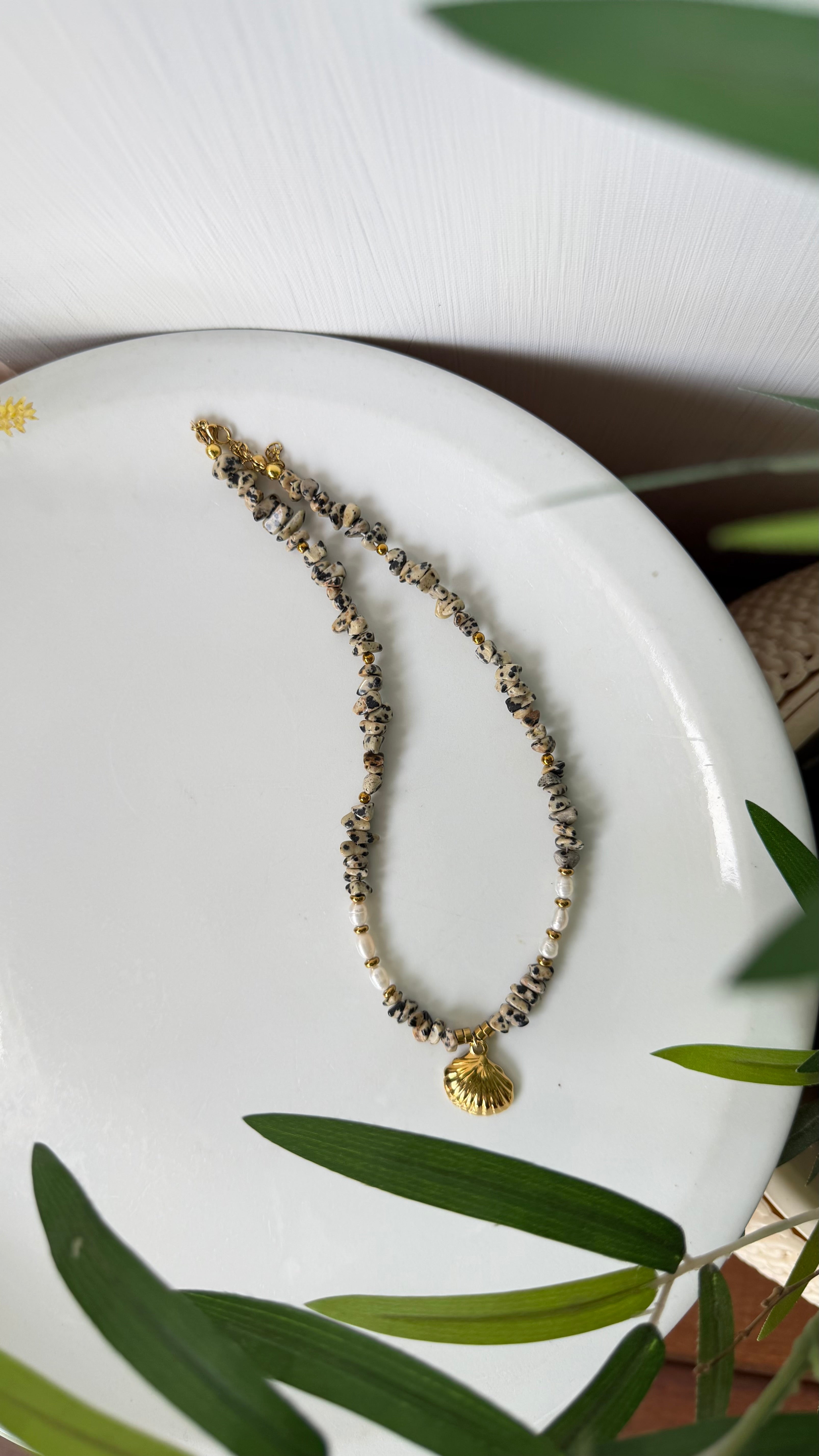 Collier Jaspe Dalmatien & Perles d’Eau Douce
