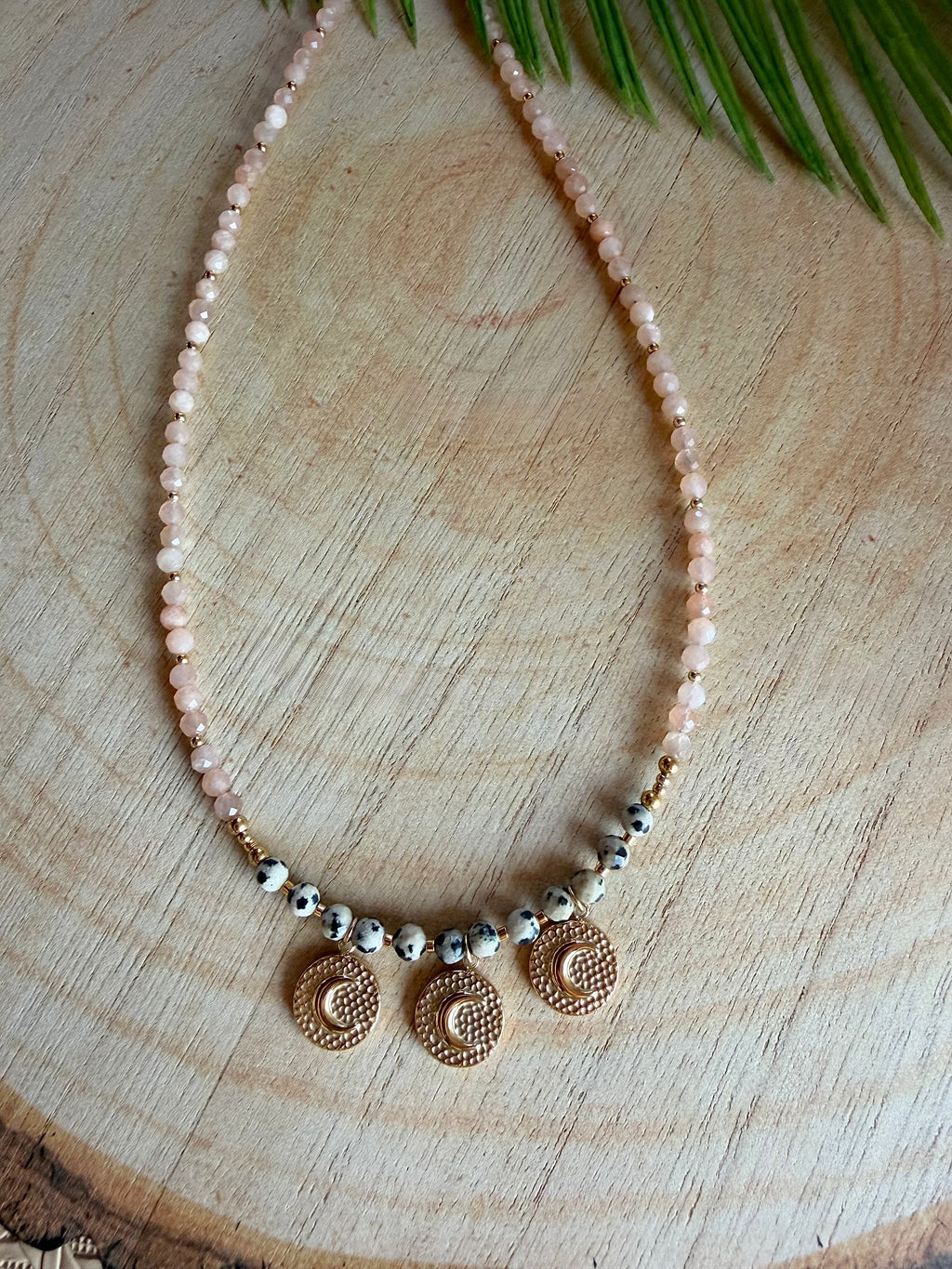 Collier Luna - Pierre de lune orange et jaspe dalmatien
