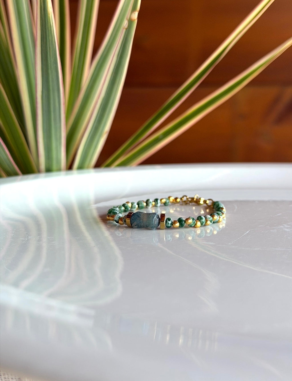 Bracelet Jaspe vert et agate mousse