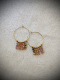 Boucles Naïa – jaspe dalmatien, quartz fraise et pierre du soleil