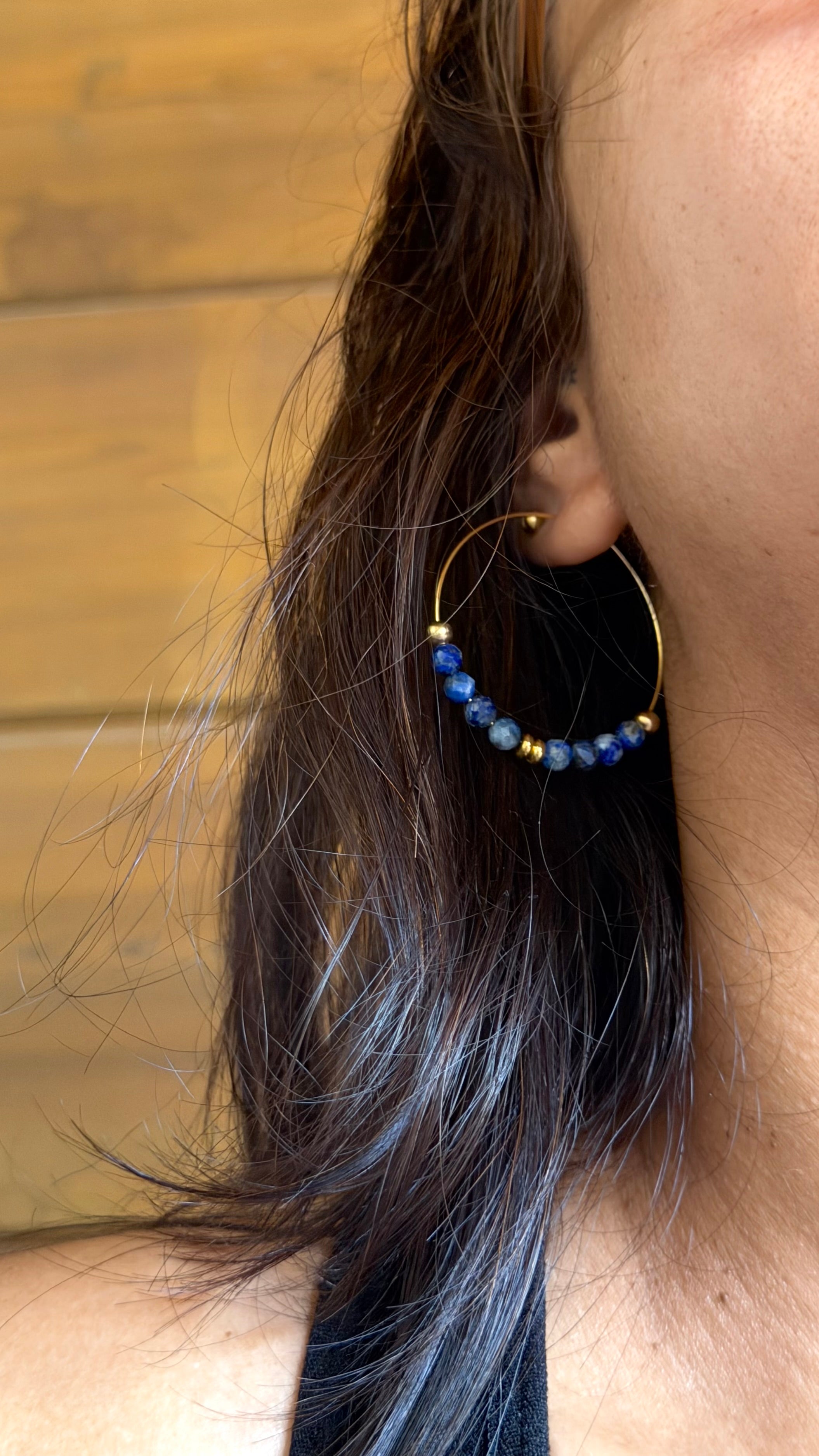 Boucles d’oreilles Nayra – Lapis-lazuli et acier inoxydable