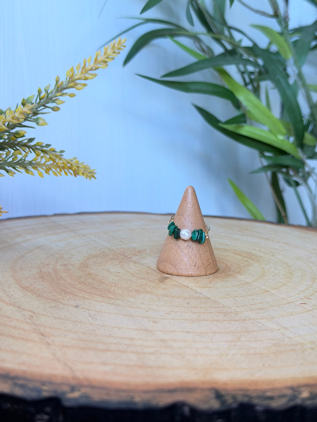 Bague Malachite & Perle d'Eau Douce