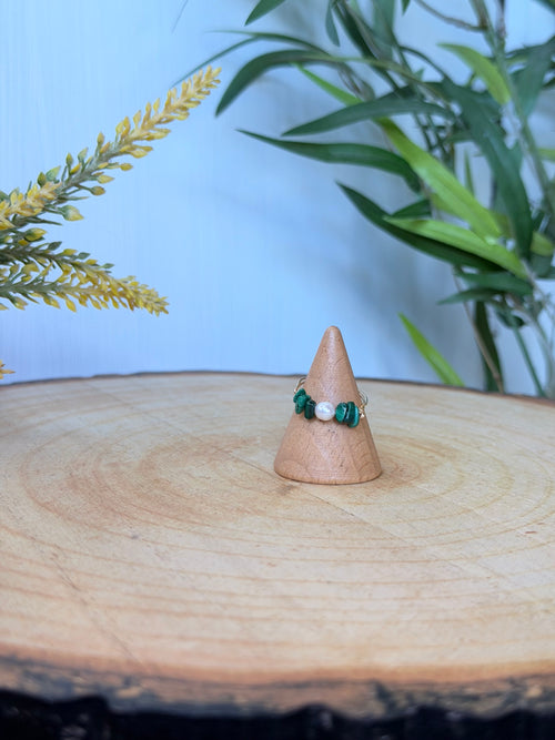 Bague Malachite & Perle d'Eau Douce