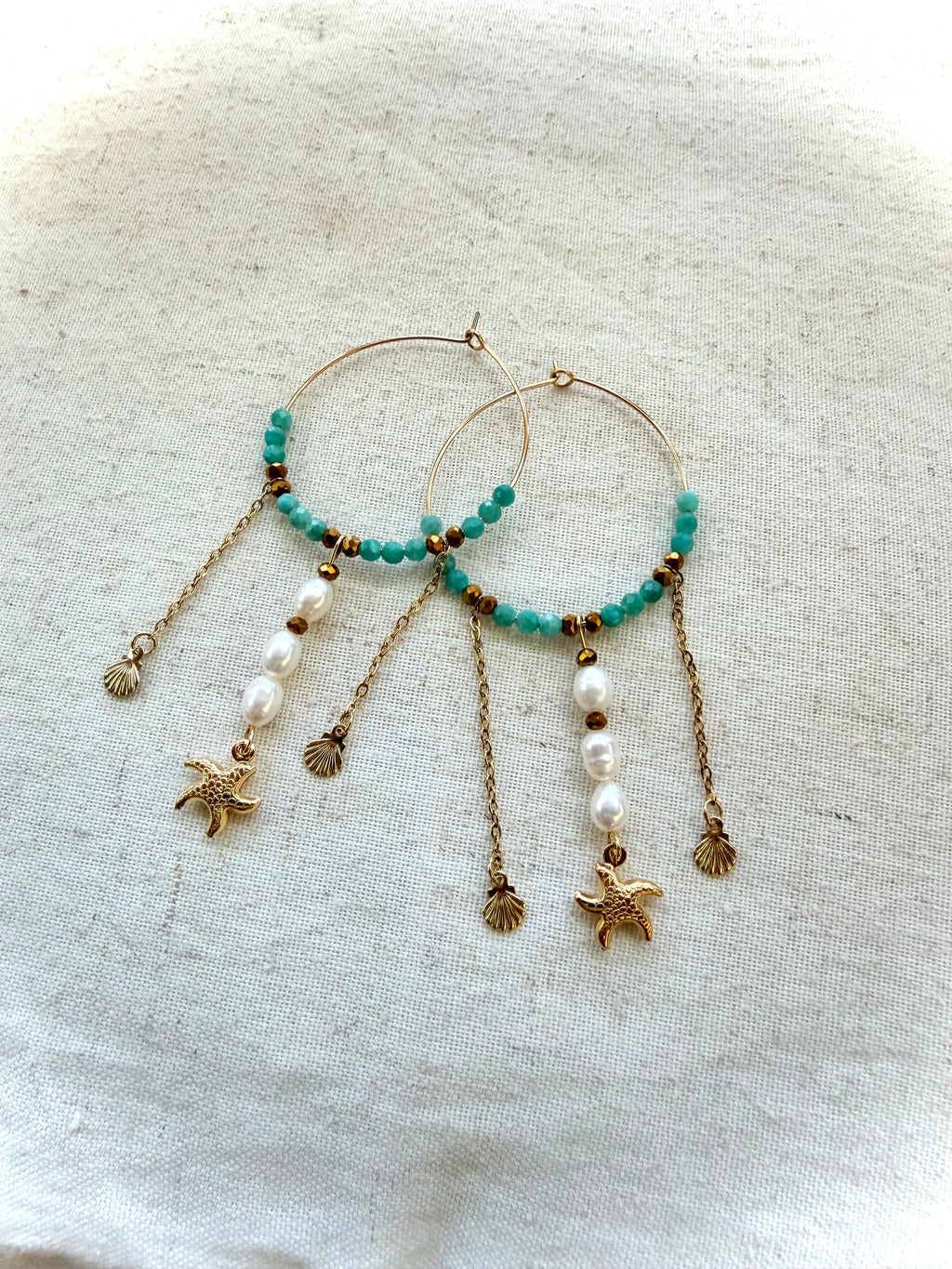 Boucles d’oreilles Caly-Amazonite naturelle, perle d’eau douce et acier inoxydable