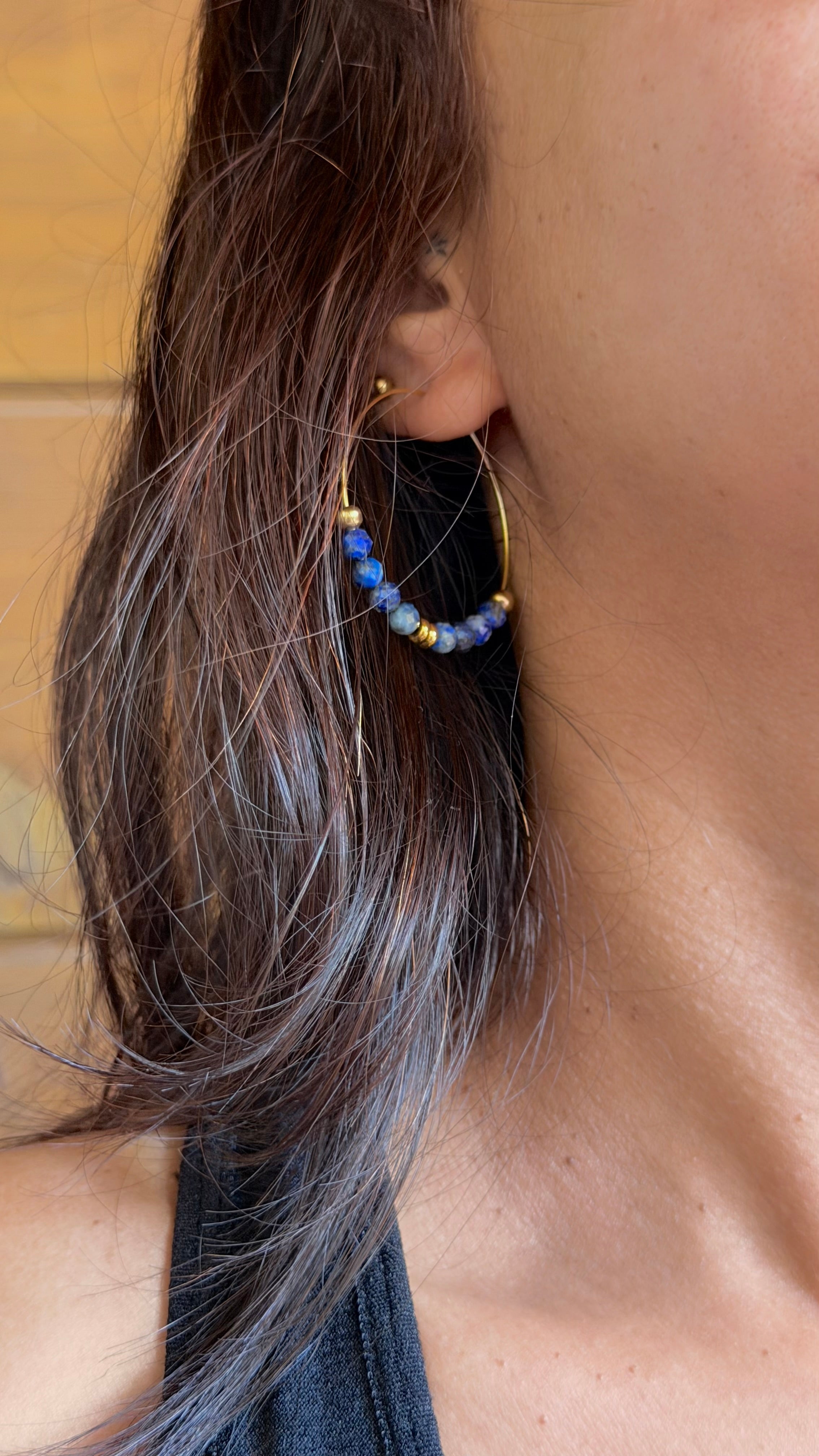 Boucles d’oreilles Nayra – Lapis-lazuli et acier inoxydable