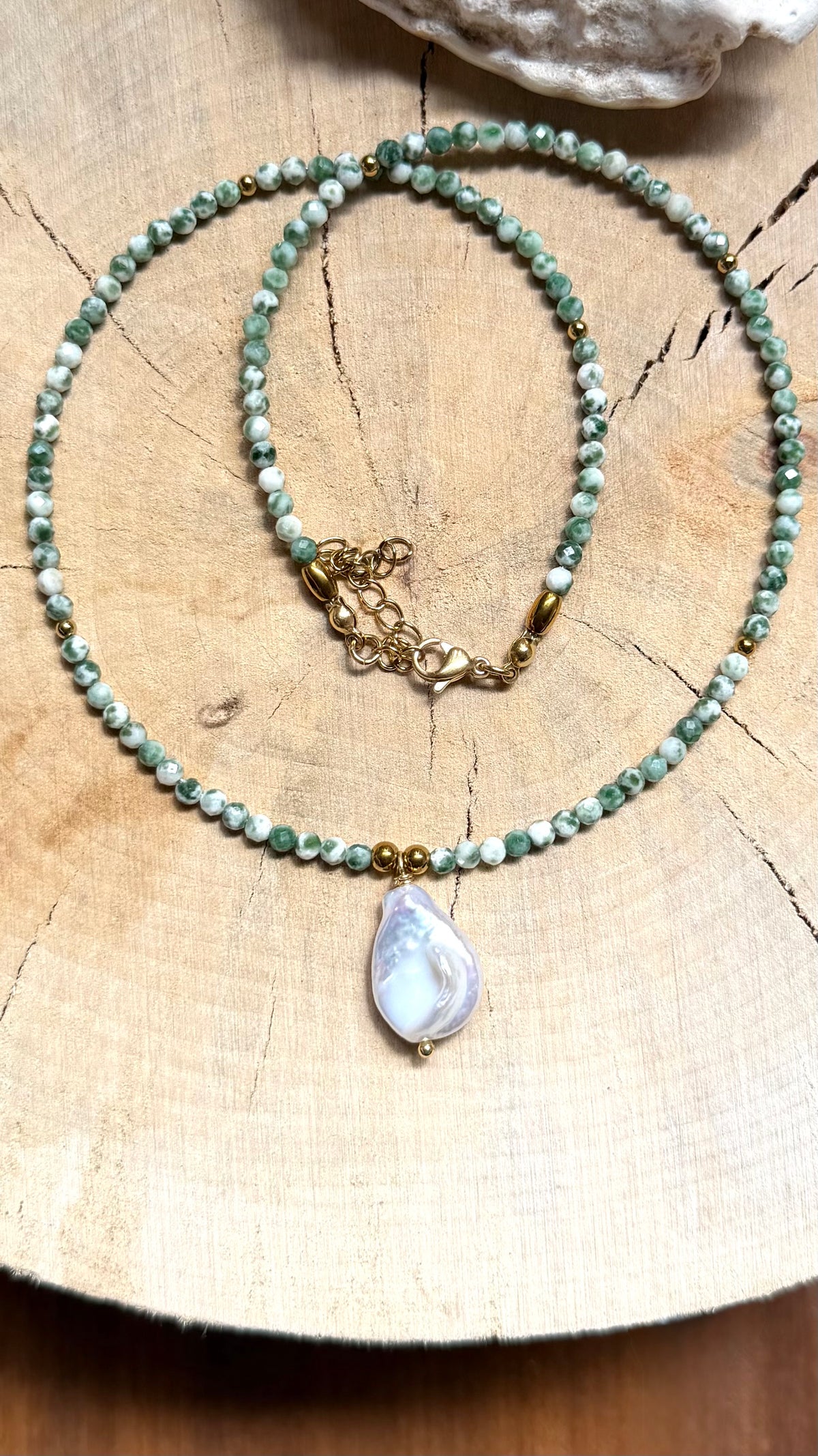 Collier Agate arbre & Perle d’eau douce