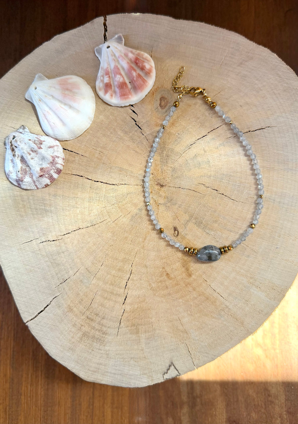 Chaîne de Cheville Labradorite & Hématite Dorée