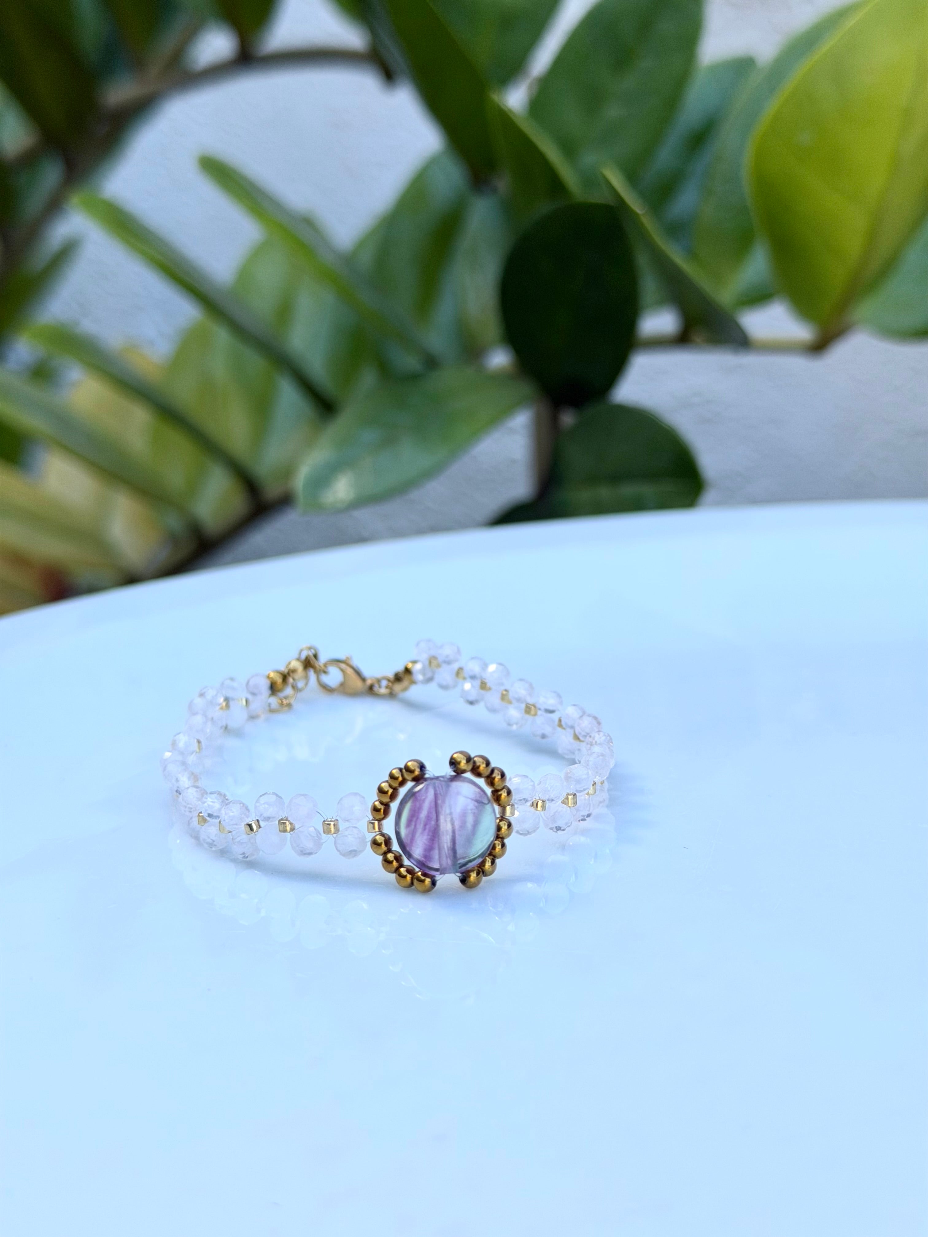 Bracelet Quartz Rose, Fluorite & Hématite Dorée