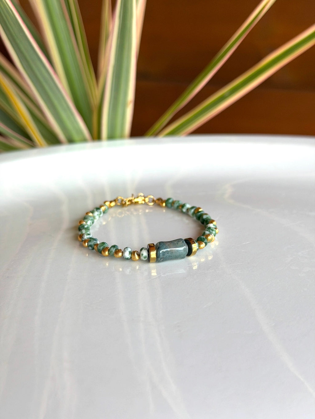 Bracelet Jaspe vert et agate mousse