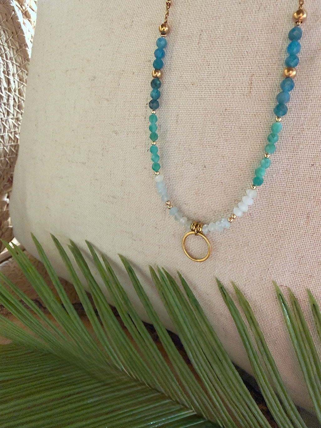 Collier Lyra – Apatite bleue, amazonite et aigue-marine