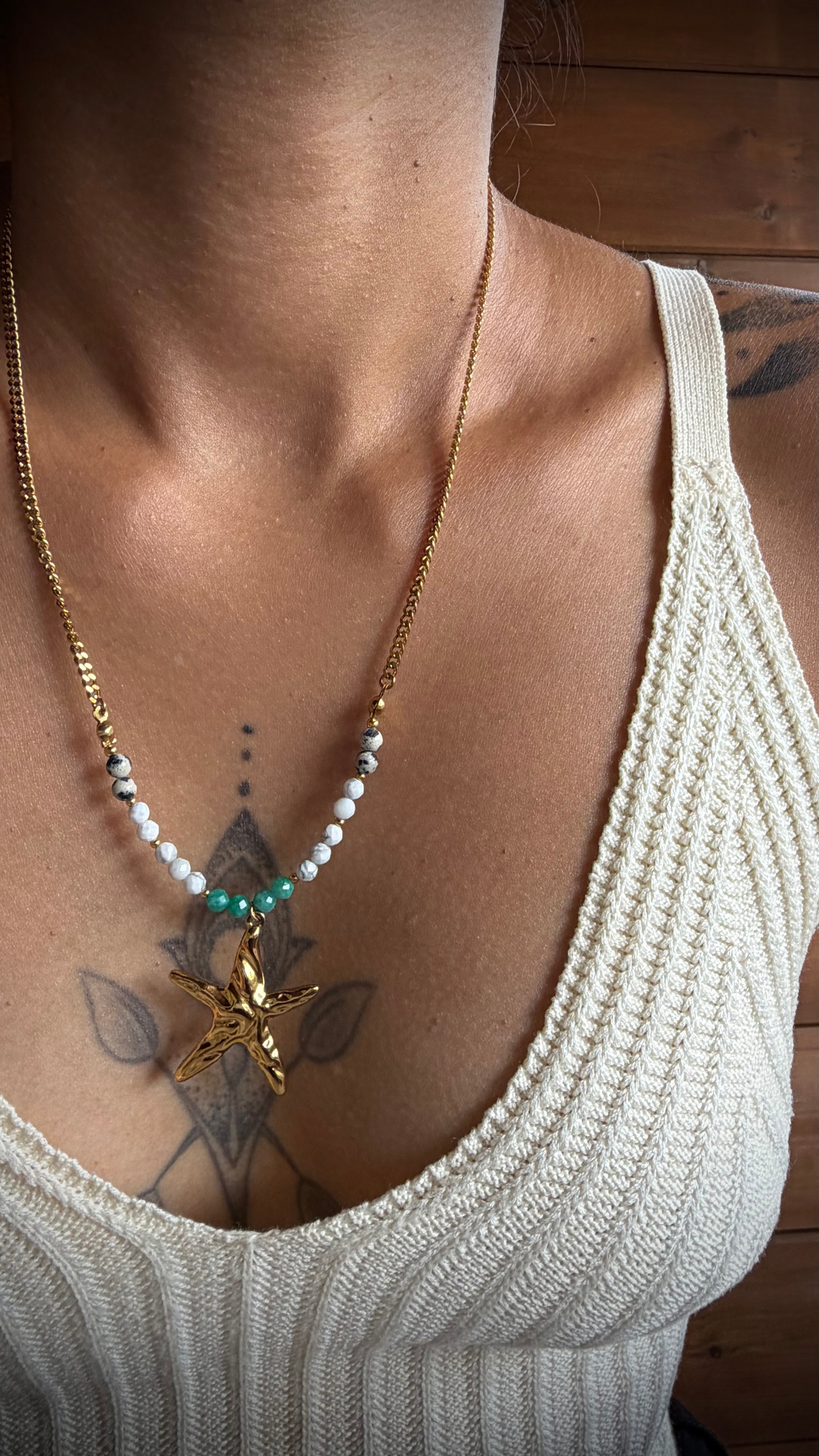 ✨ Collier Nerina – Jaspe Dalmatien, Howlite & Amazonite
